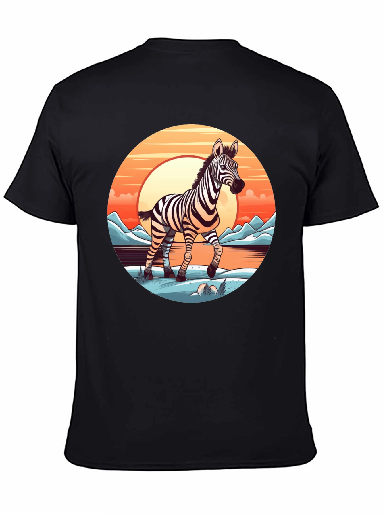 Zebra Sunset Graphic Tee - Black Cotton Comfort