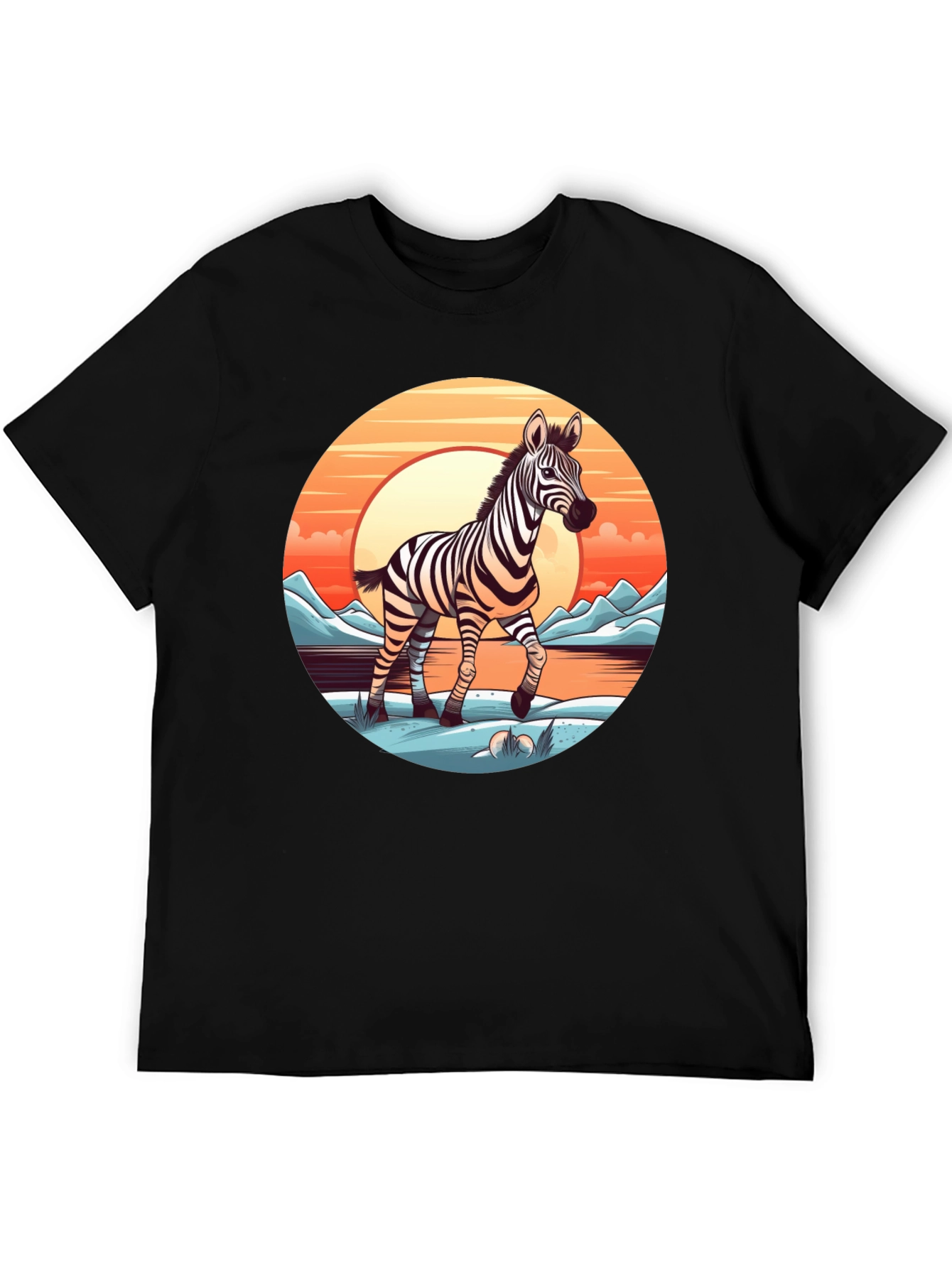Zebra Sunset Graphic Tee - Black Cotton Comfort