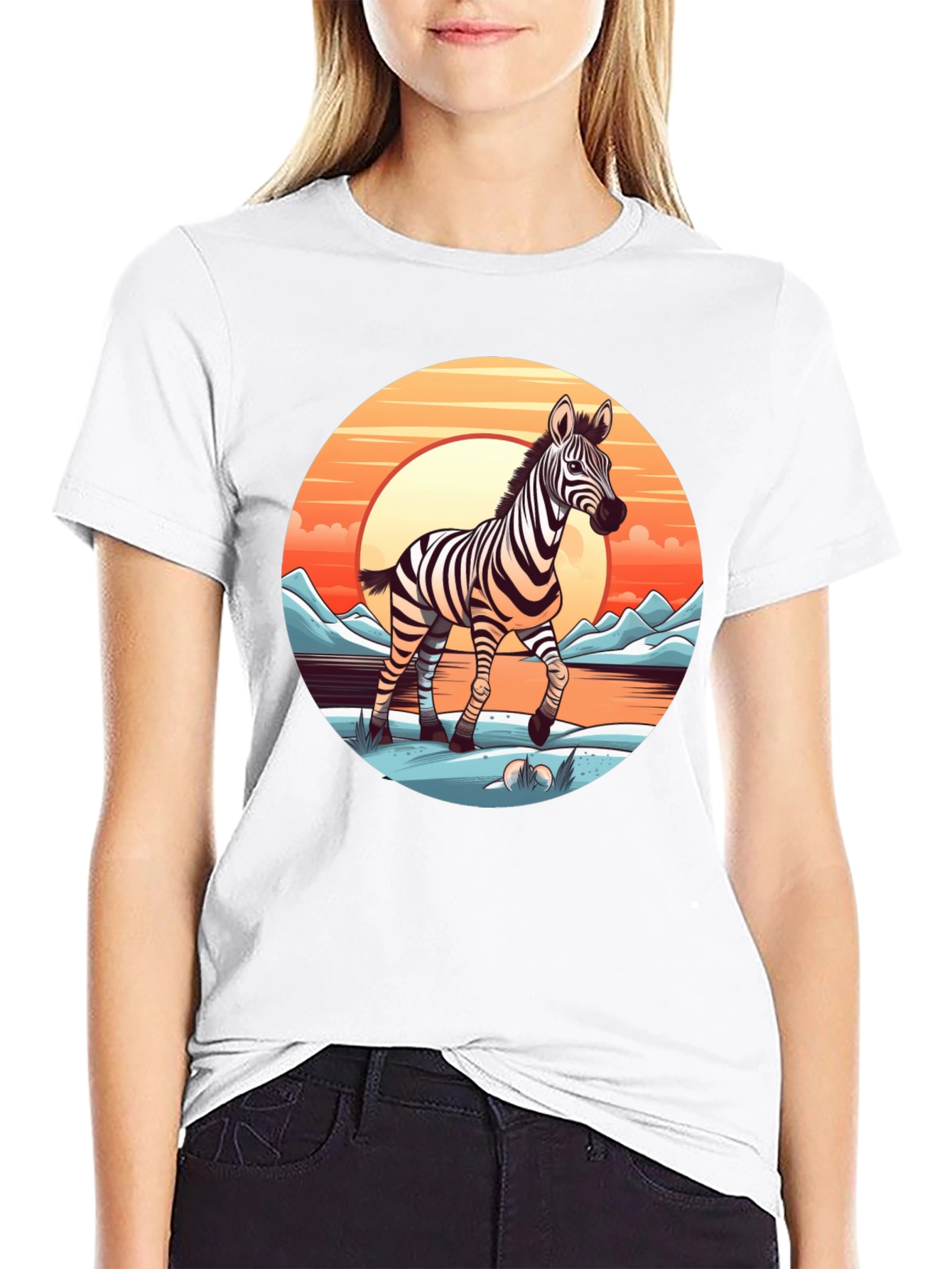 Zebra Sunset Graphic Tee - Black Cotton Comfort