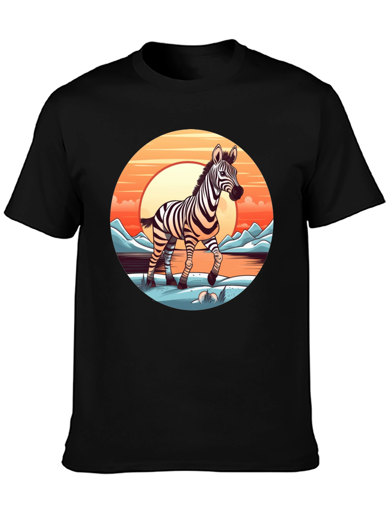 Zebra Sunset Graphic Tee - Black Cotton Comfort