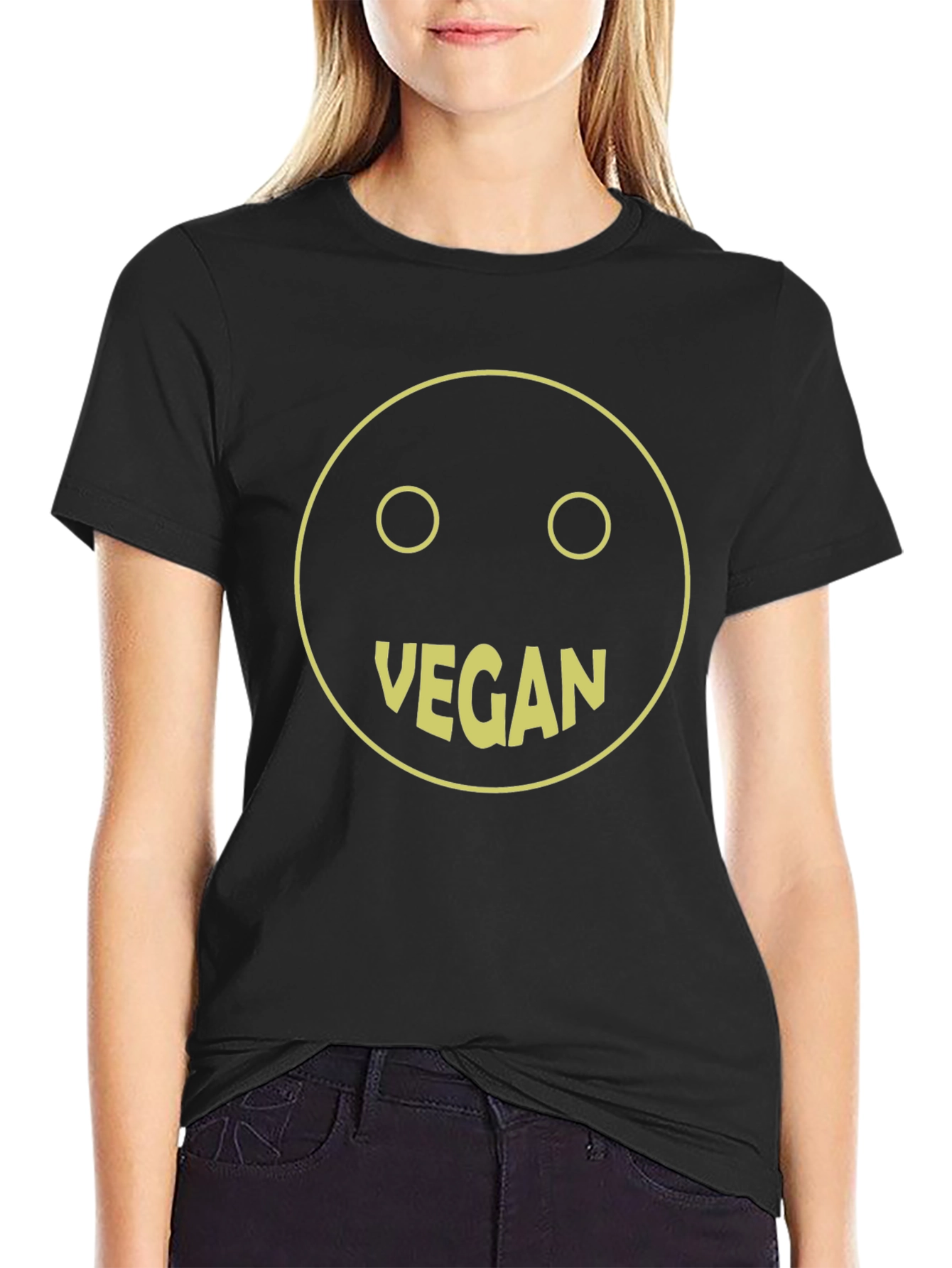 Vegan Smiley Face T-Shirt - Black Graphic Tee