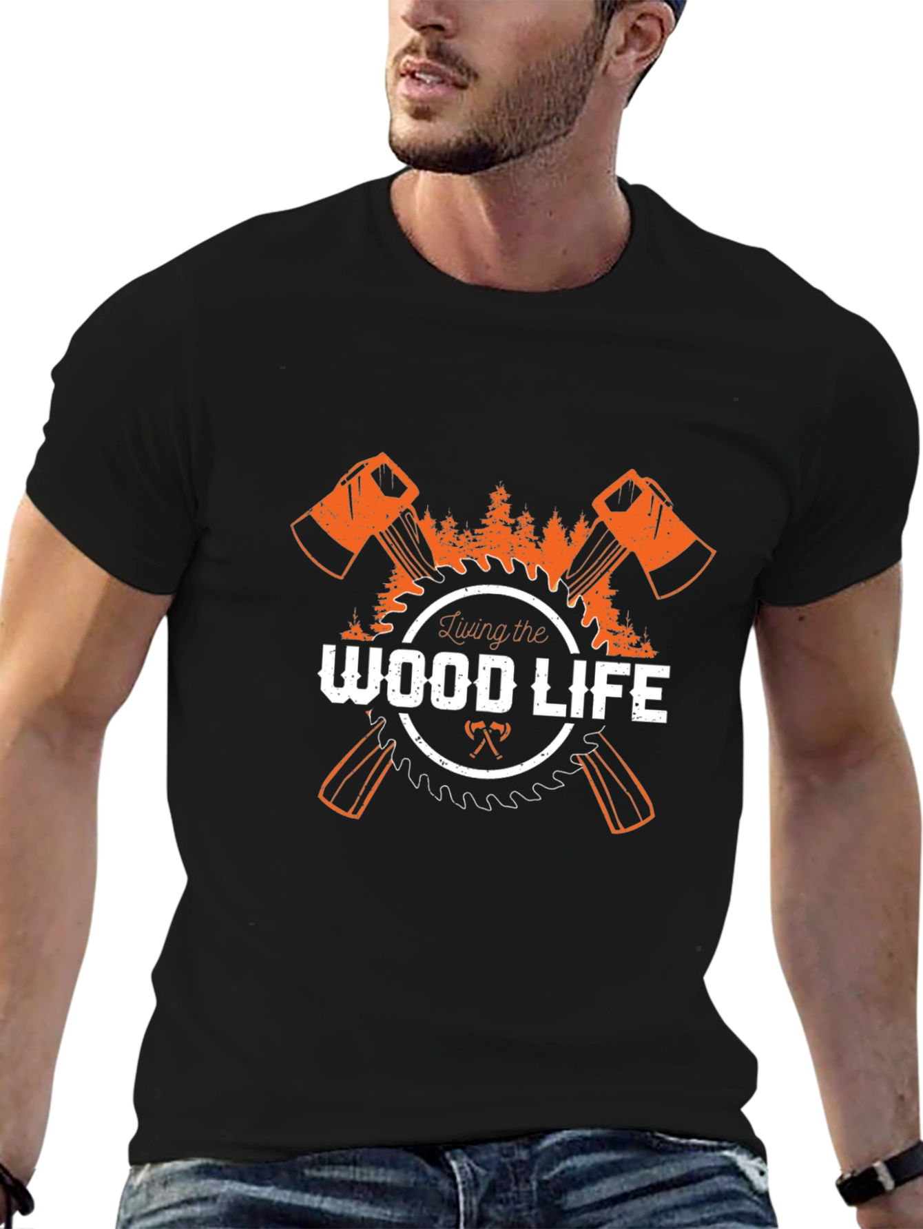 Living the Wood Life T-Shirt Axe Saw Design