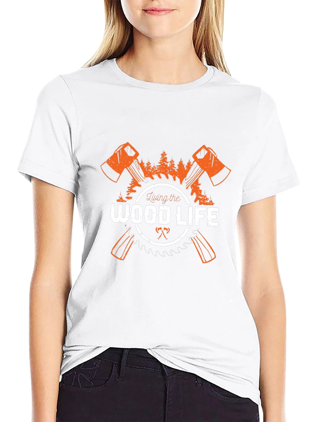 Living the Wood Life T-Shirt Axe Saw Design