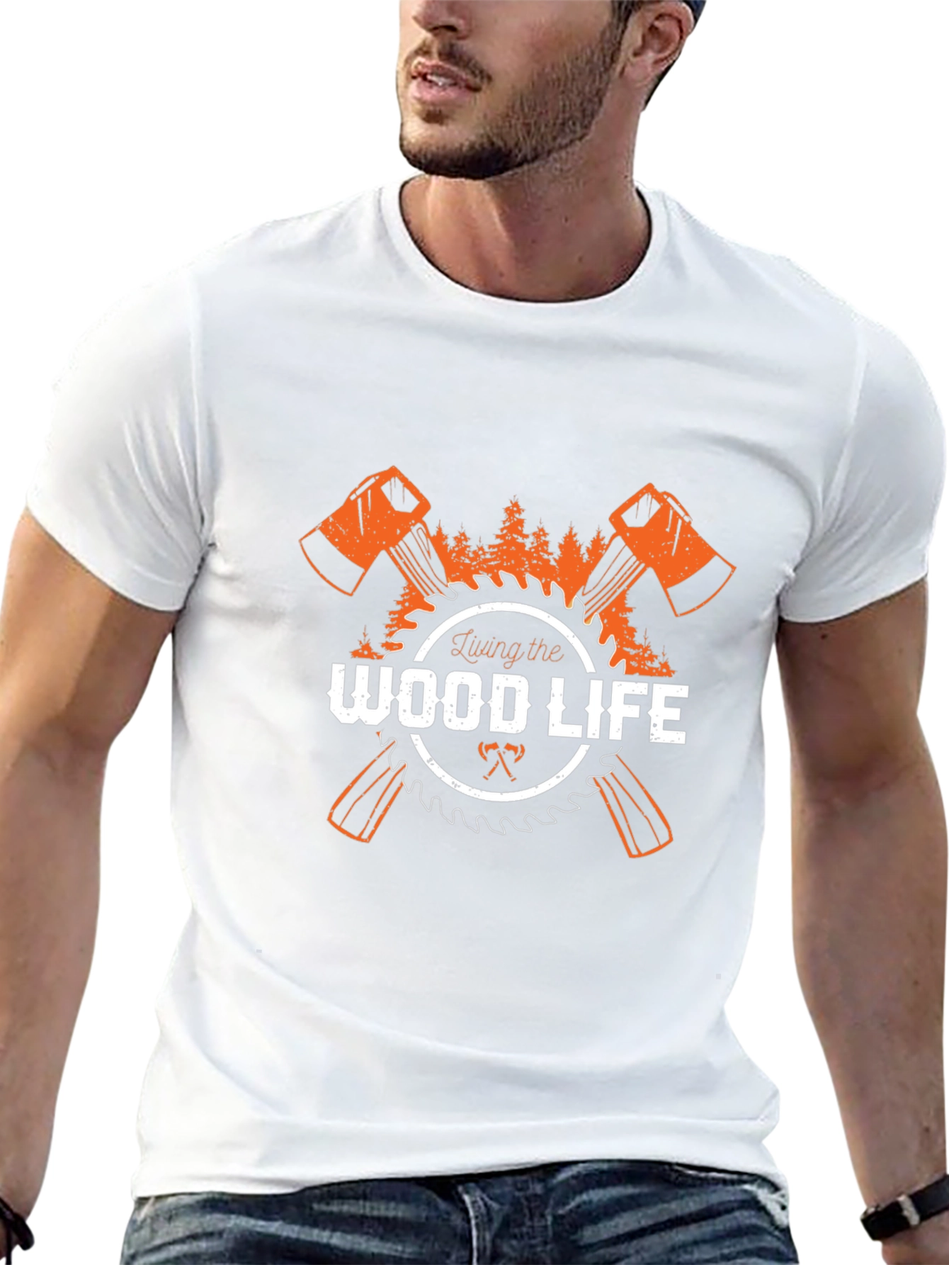 Living the Wood Life T-Shirt Axe Saw Design