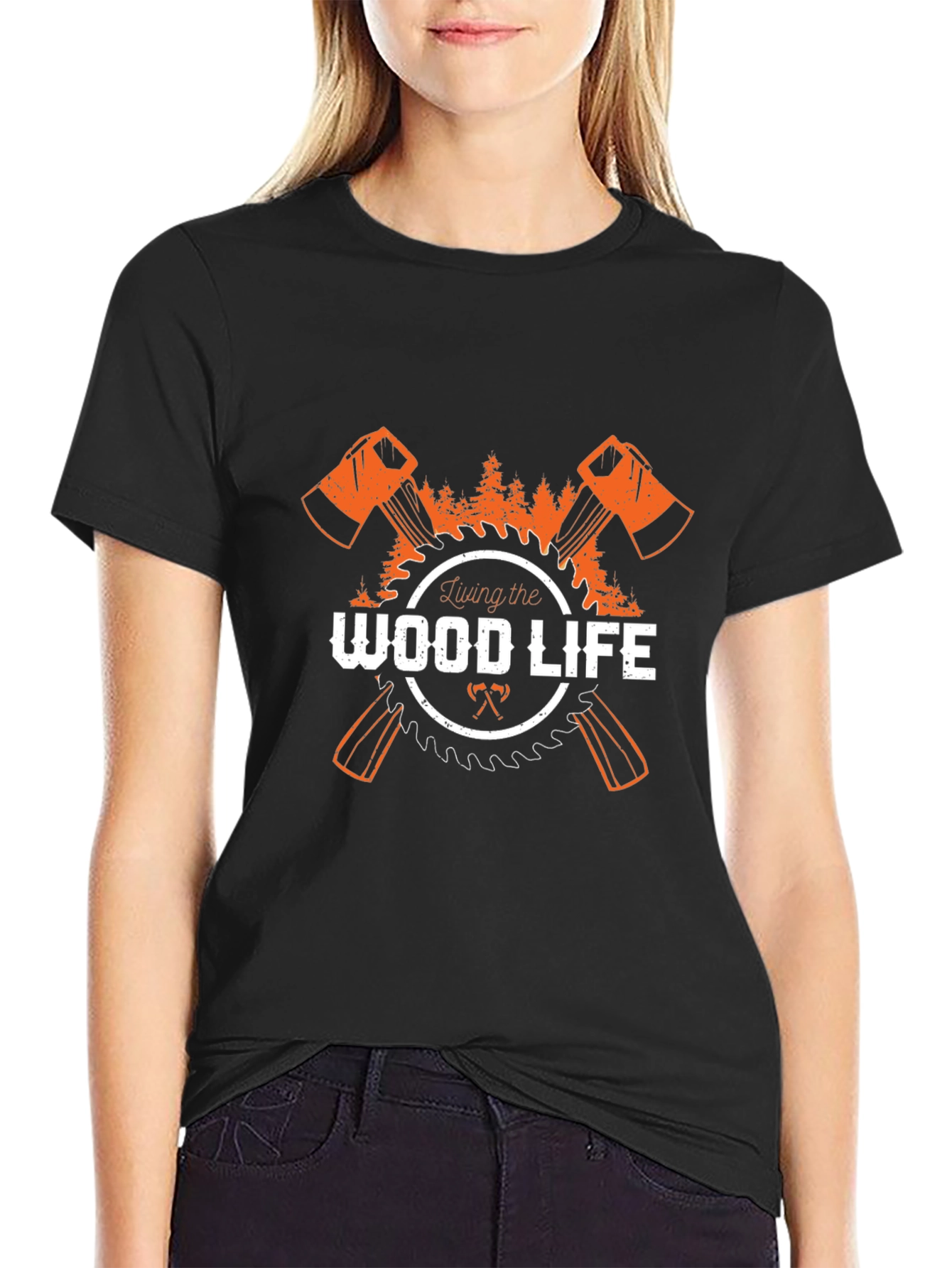 Living the Wood Life T-Shirt Axe Saw Design