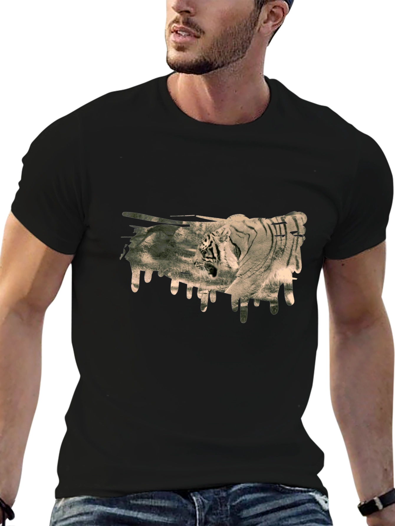 Tiger Graphic Print Black T-Shirt