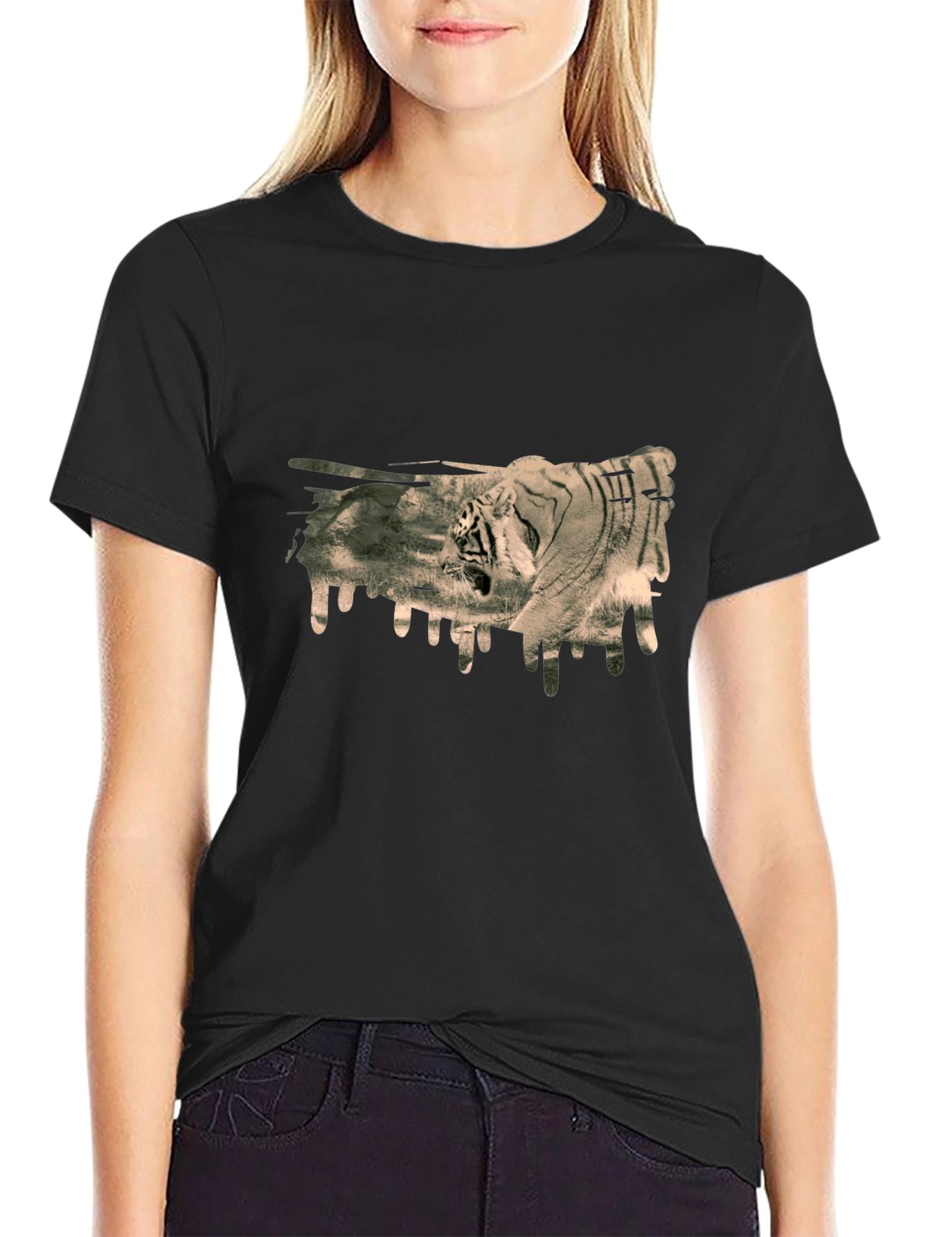 Tiger Graphic Print Black T-Shirt