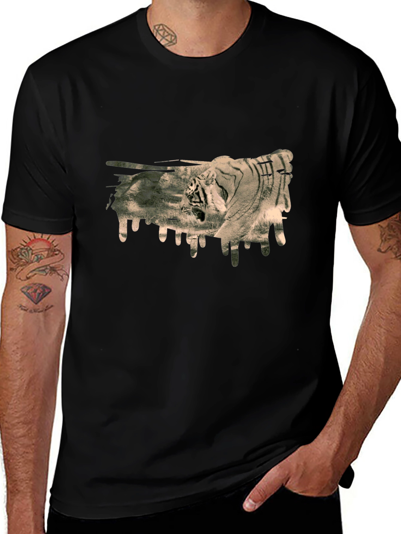 Tiger Graphic Print Black T-Shirt