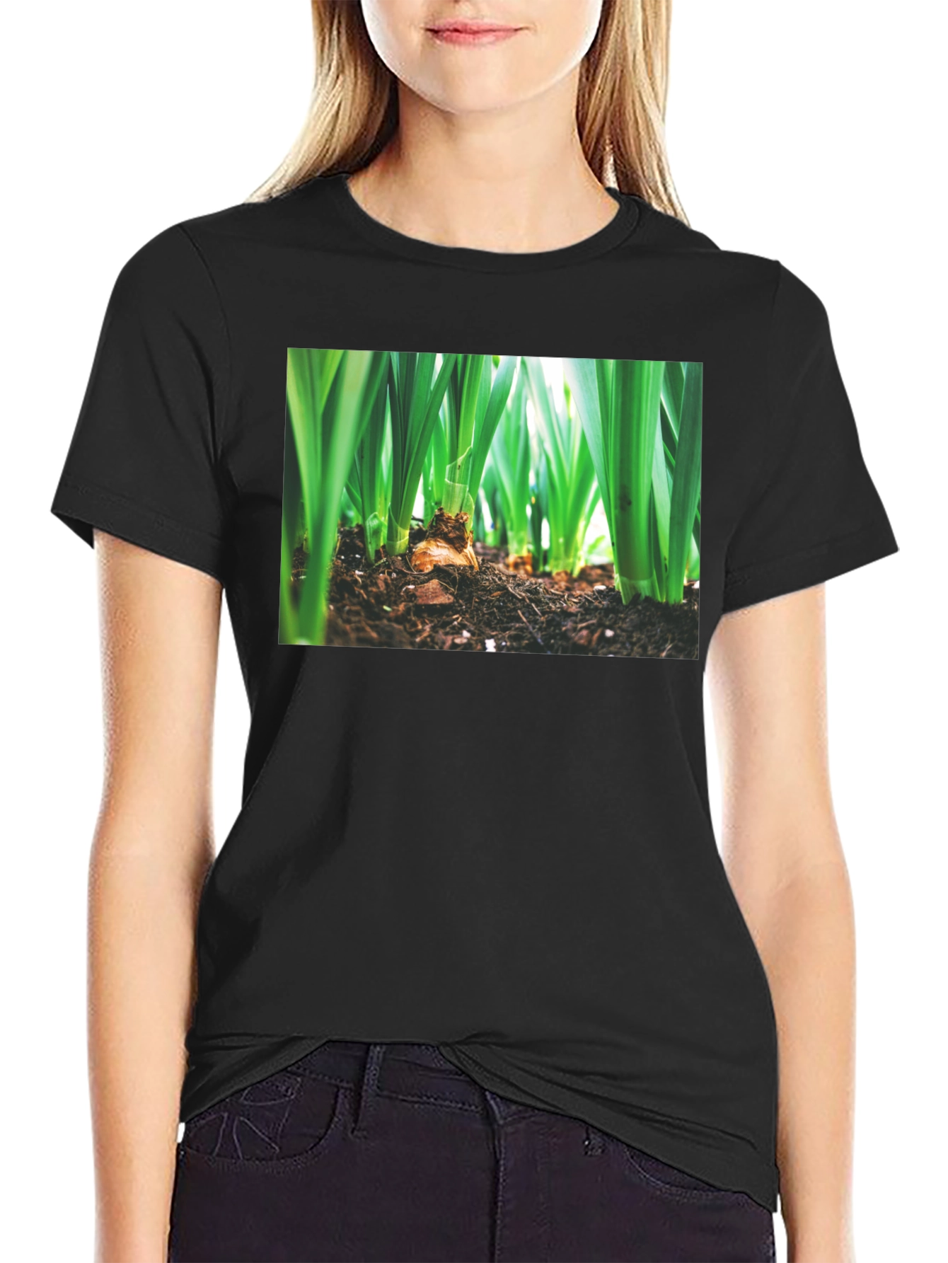 Natures Growth Tee - Black Cotton Bulb Design