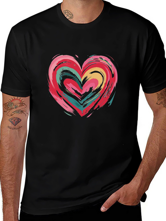 Colorful Heart Graphic Black T-Shirt