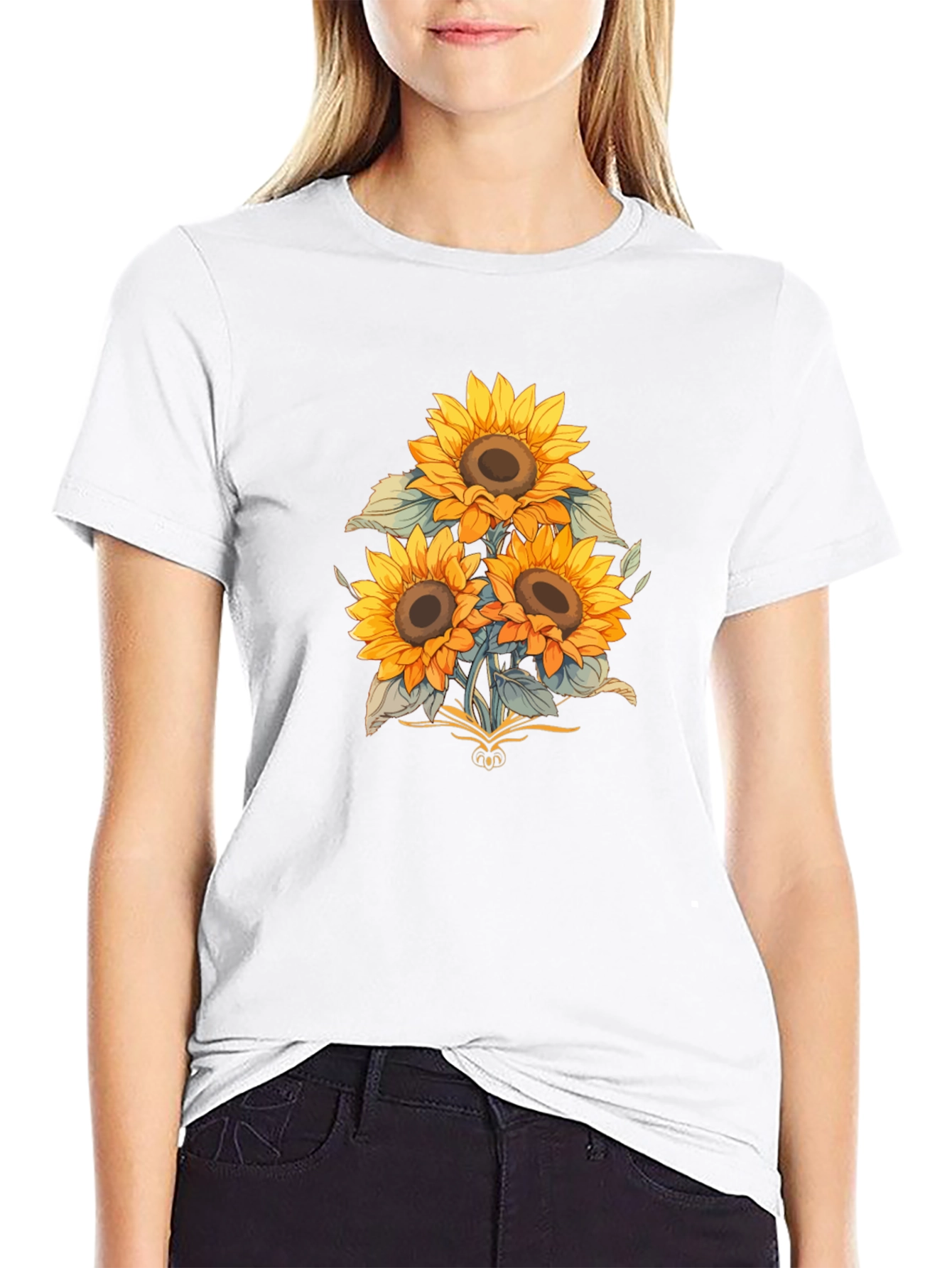 Sunflower Graphic Print Black T-Shirt