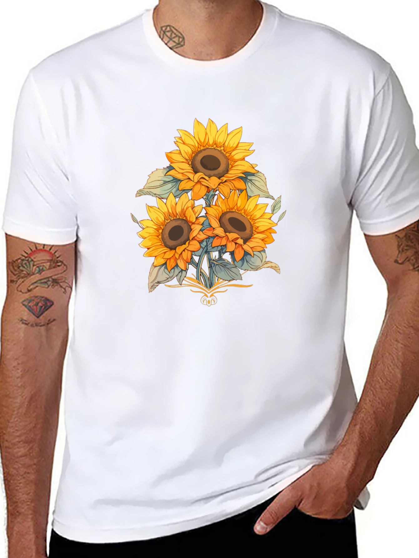 Sunflower Graphic Print Black T-Shirt