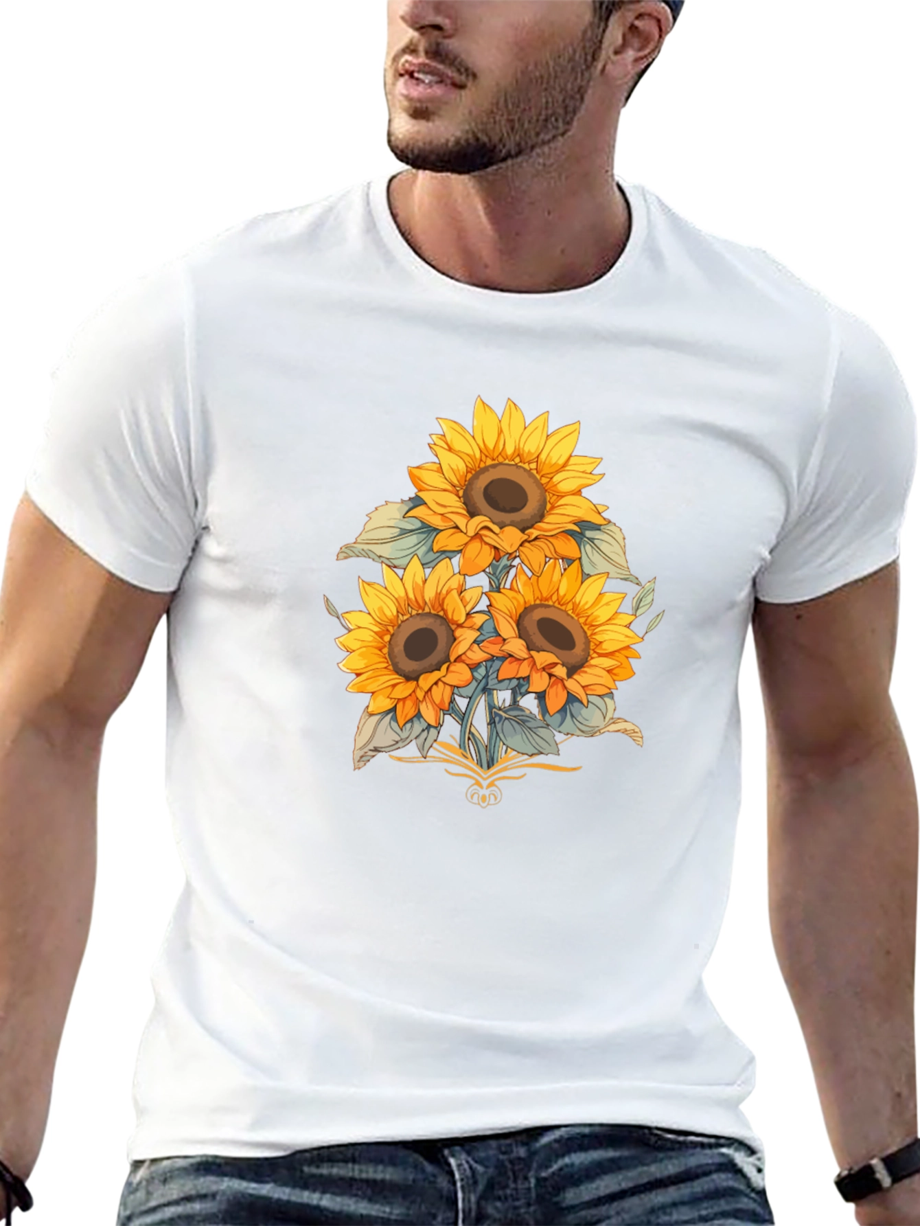 Sunflower Graphic Print Black T-Shirt