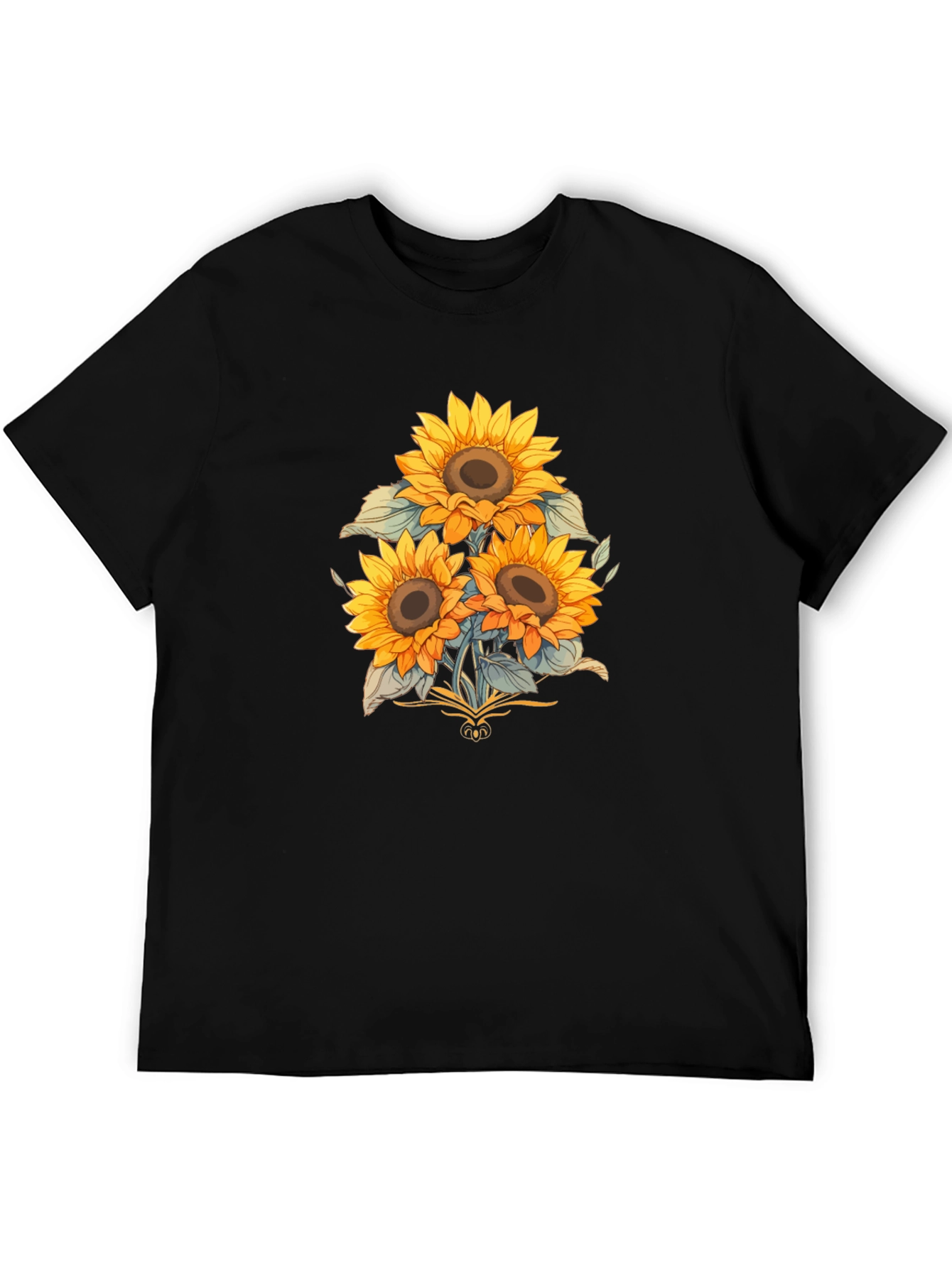 Sunflower Graphic Print Black T-Shirt