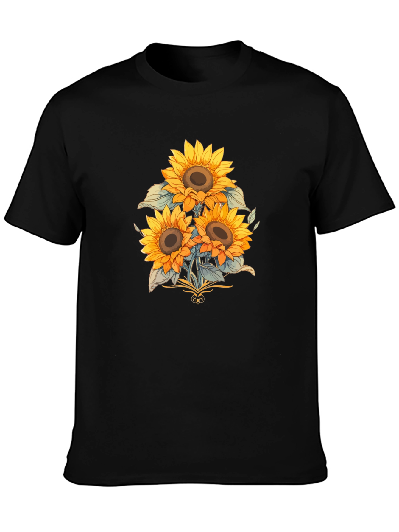 Sunflower Graphic Print Black T-Shirt