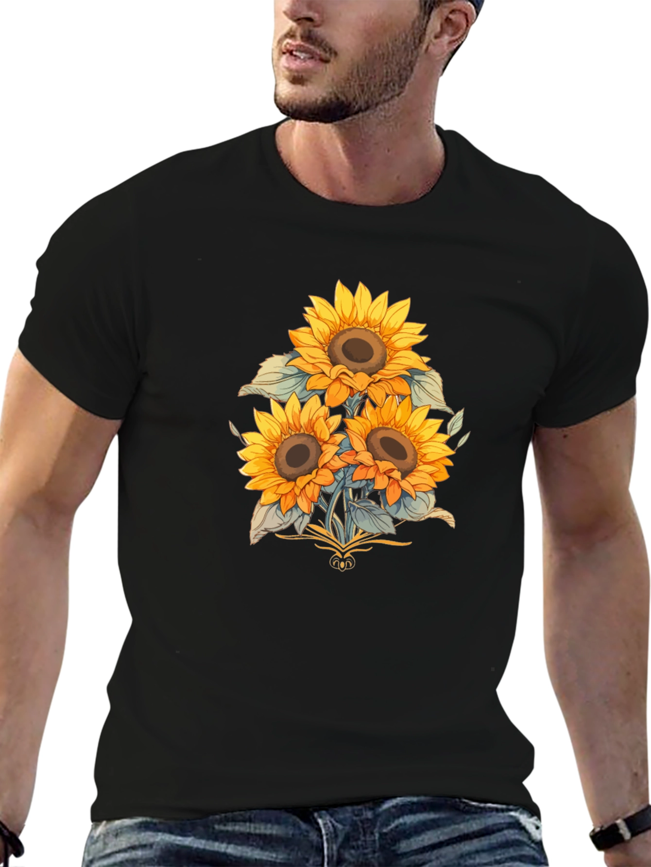 Sunflower Graphic Print Black T-Shirt