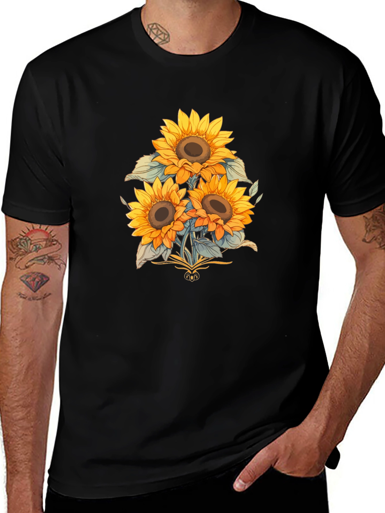Sunflower Graphic Print Black T-Shirt