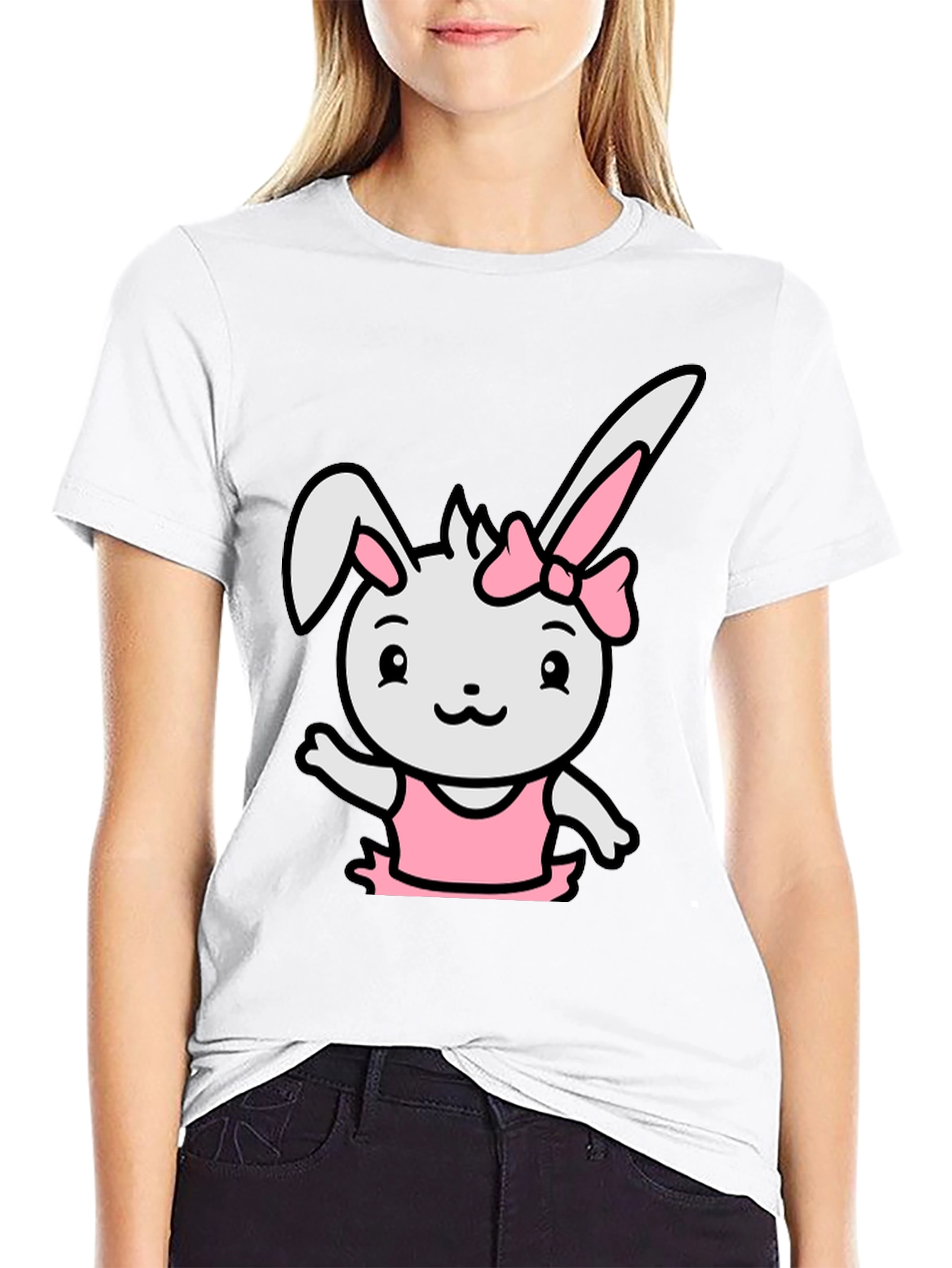 Cute Bunny Ballerina Black T-Shirt
