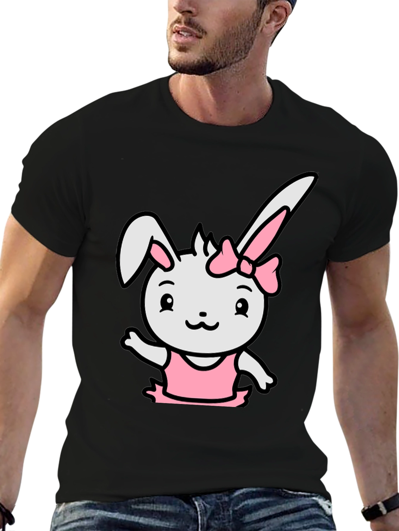 Cute Bunny Ballerina Black T-Shirt