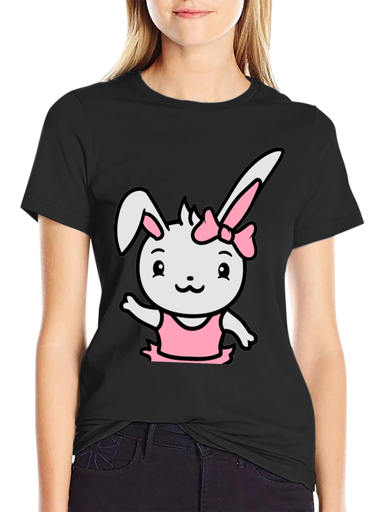 Cute Bunny Ballerina Black T-Shirt