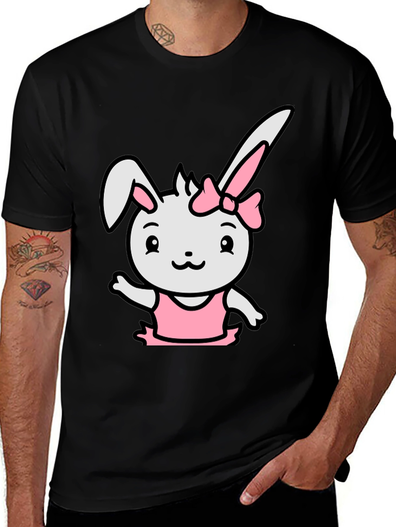 Cute Bunny Ballerina Black T-Shirt