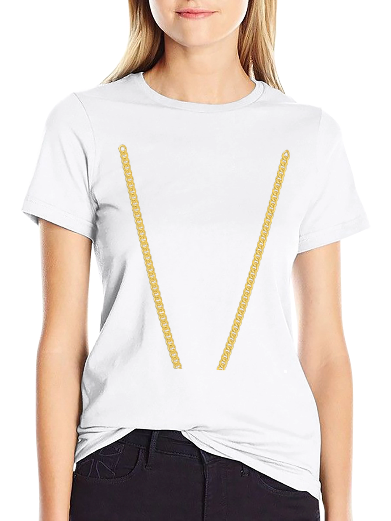 Gold Chain Print Black T-Shirt