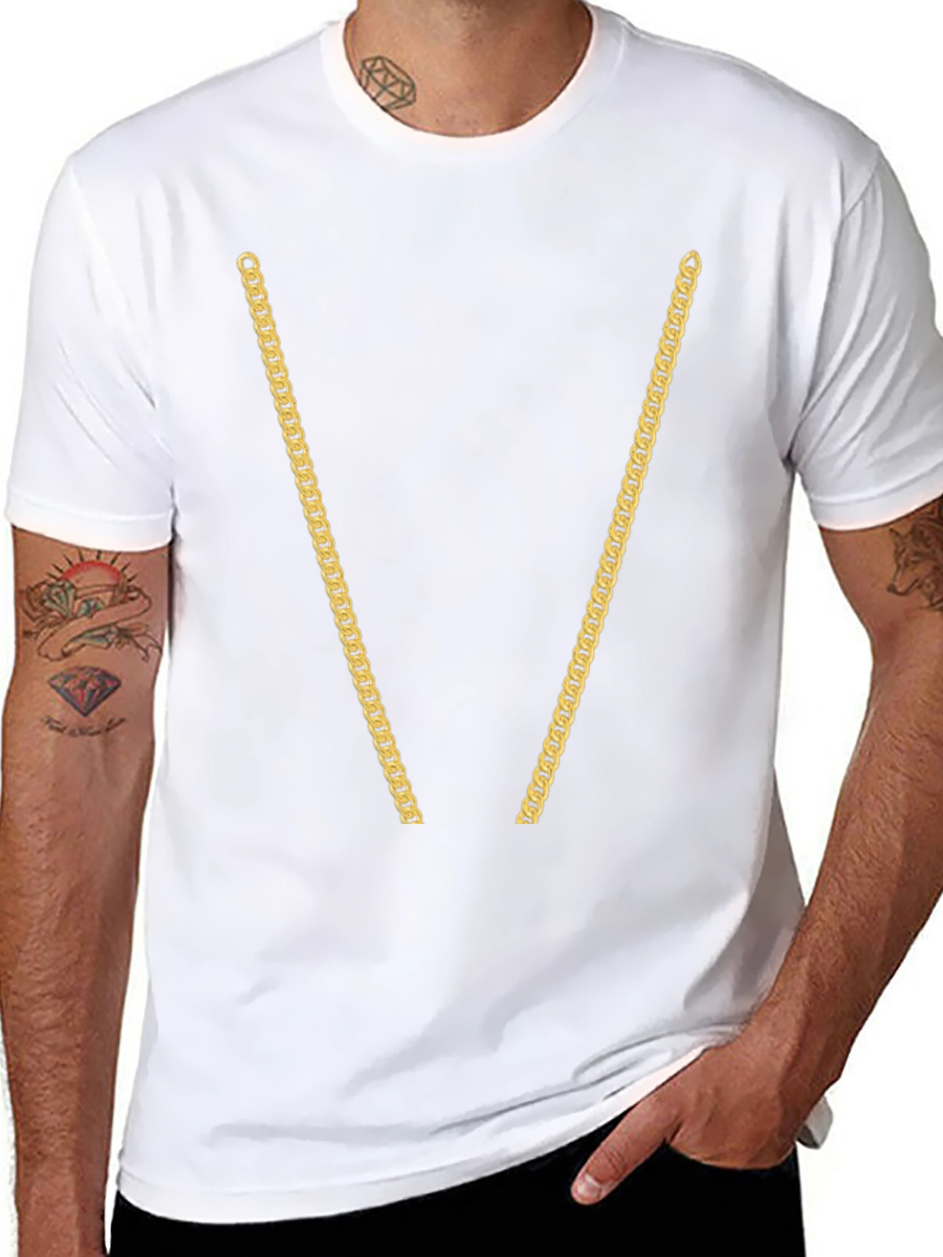 Gold Chain Print Black T-Shirt