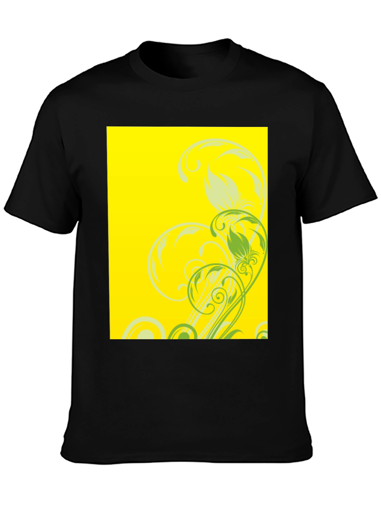 Black Tee with Floral Yellow Graphic Print