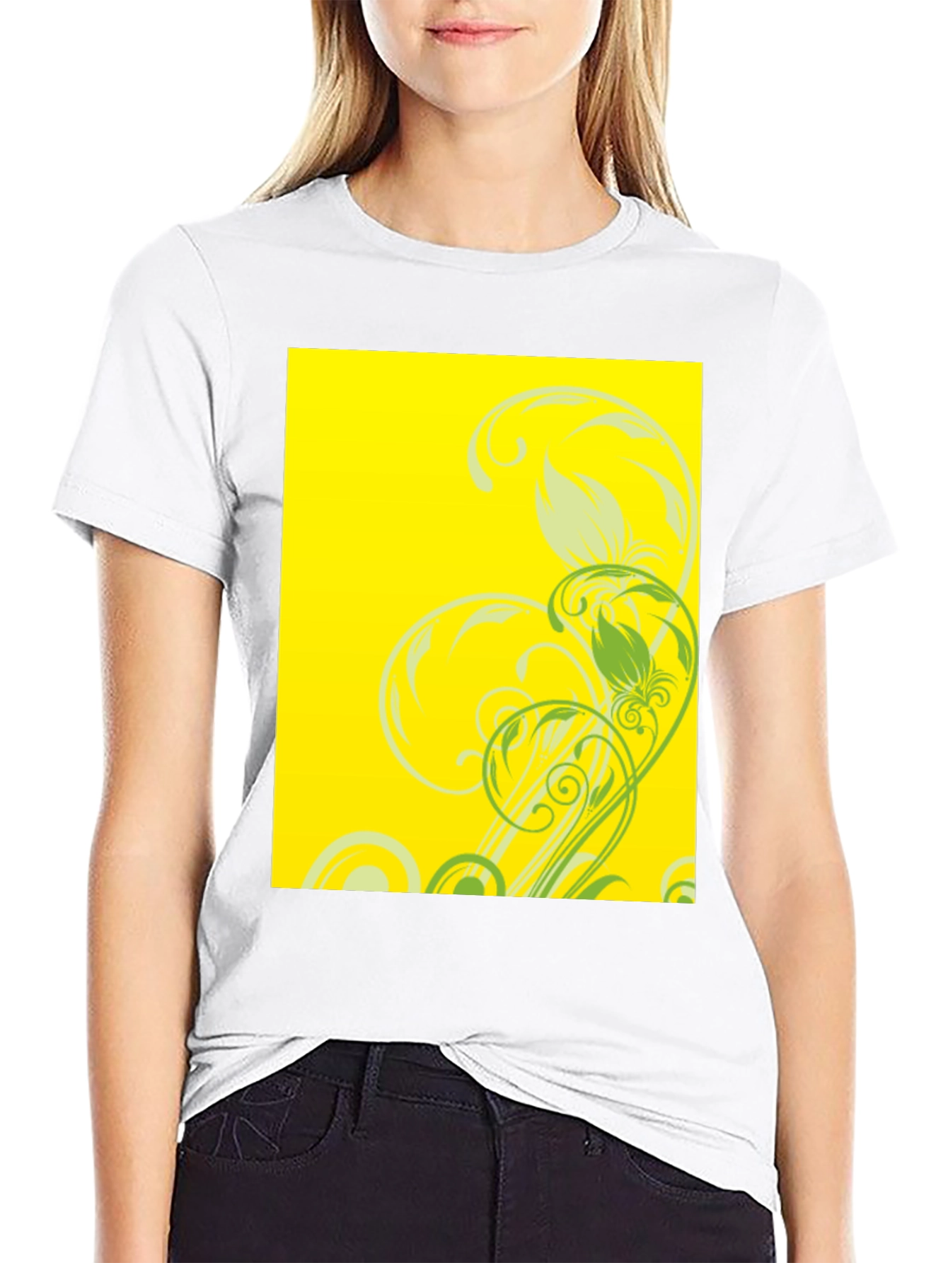 Black Tee with Floral Yellow Graphic Print
