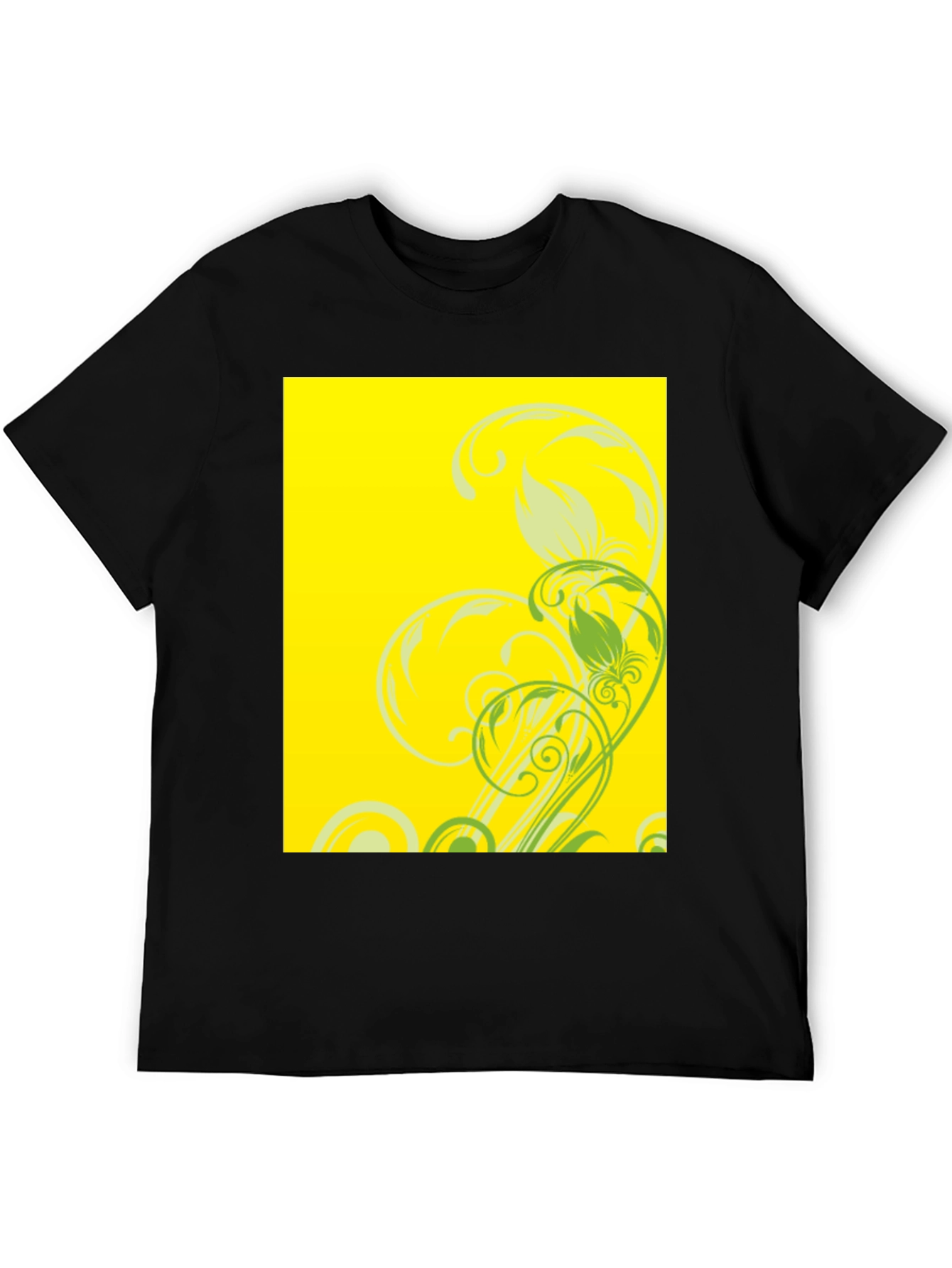 Black Tee with Floral Yellow Graphic Print