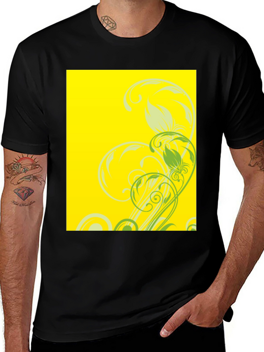 Black Tee with Floral Yellow Graphic Print