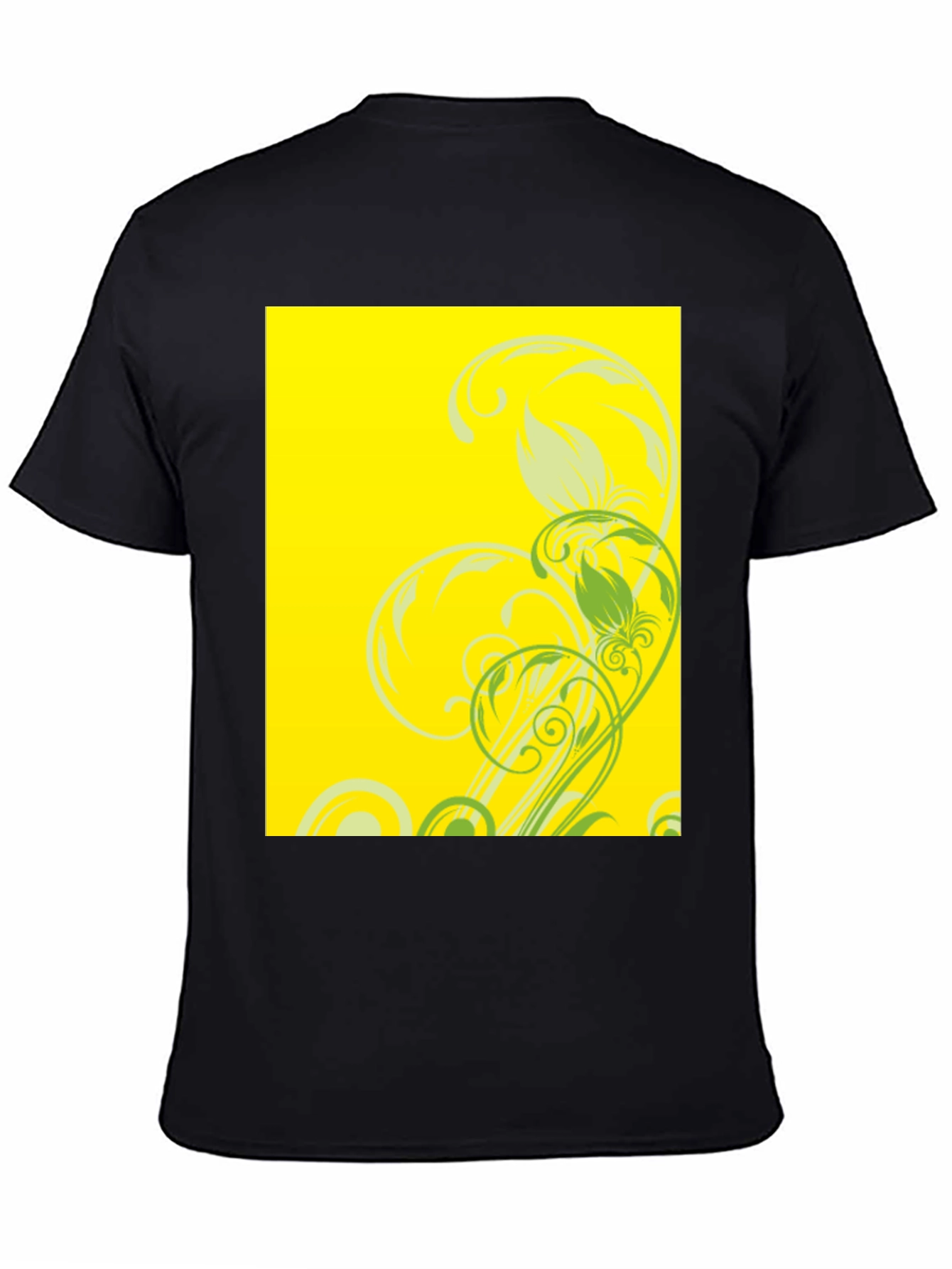 Black Tee with Floral Yellow Graphic Print