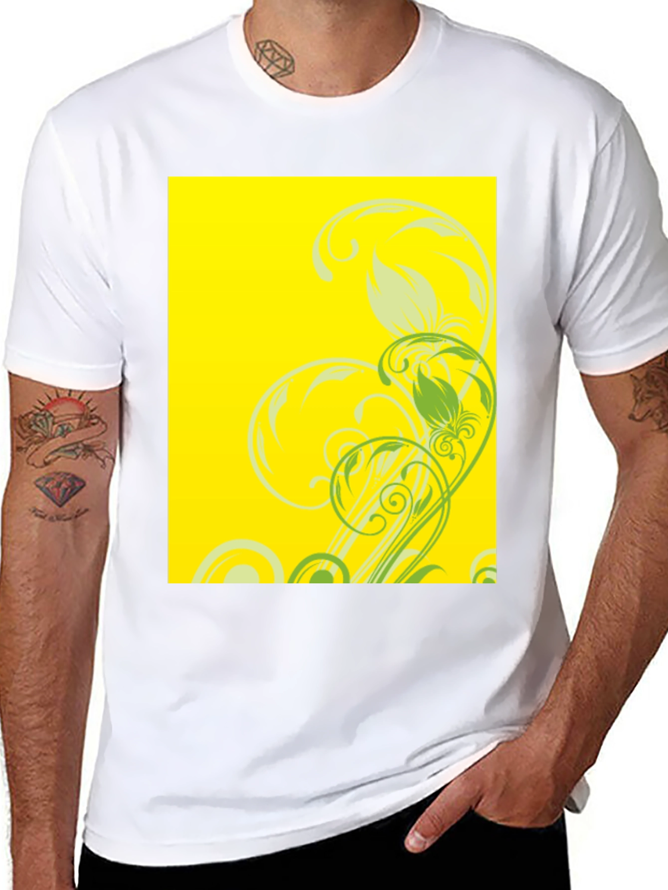 Black Tee with Floral Yellow Graphic Print