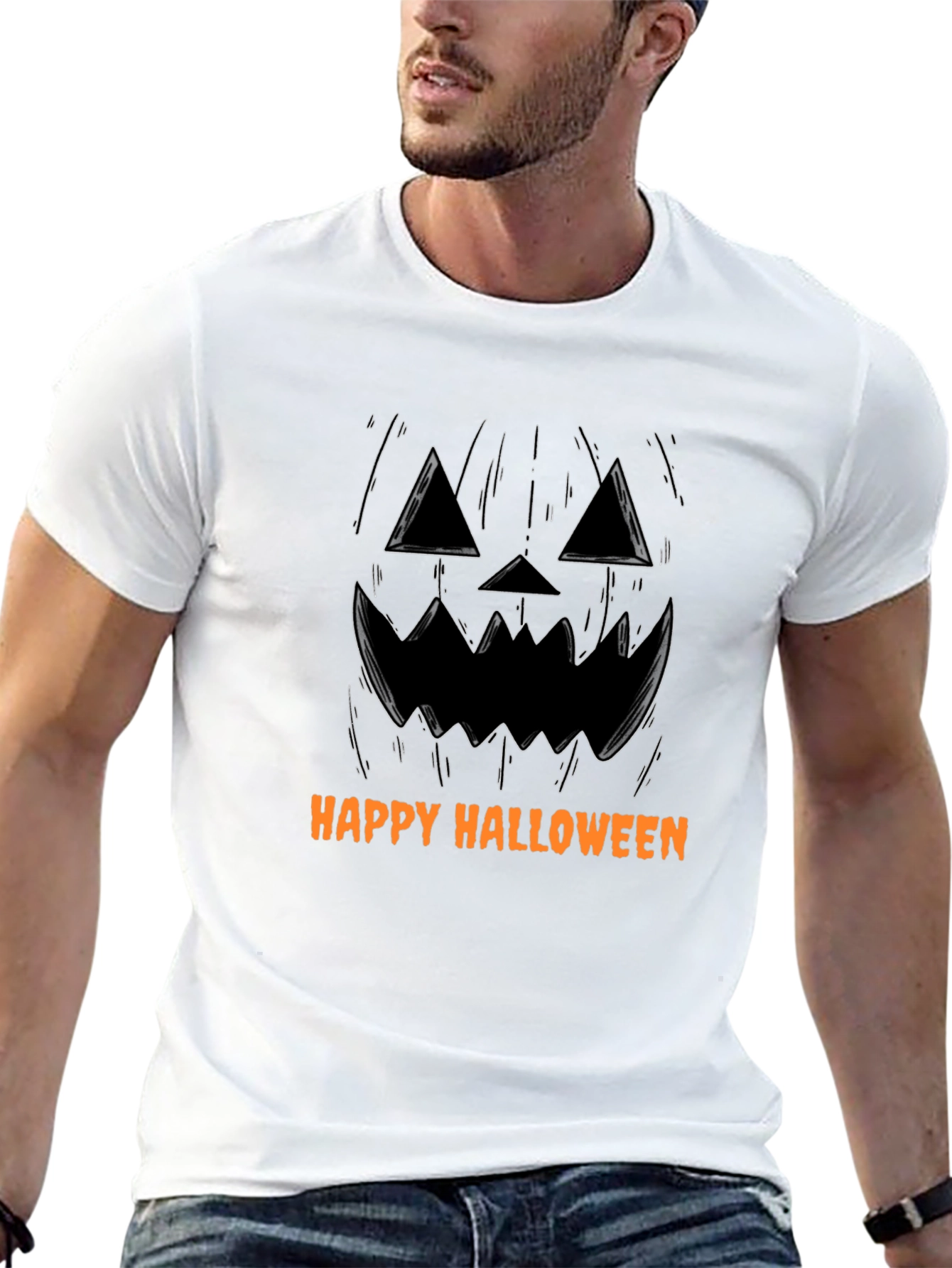 Happy Halloween Pumpkin Face Black T-Shirt