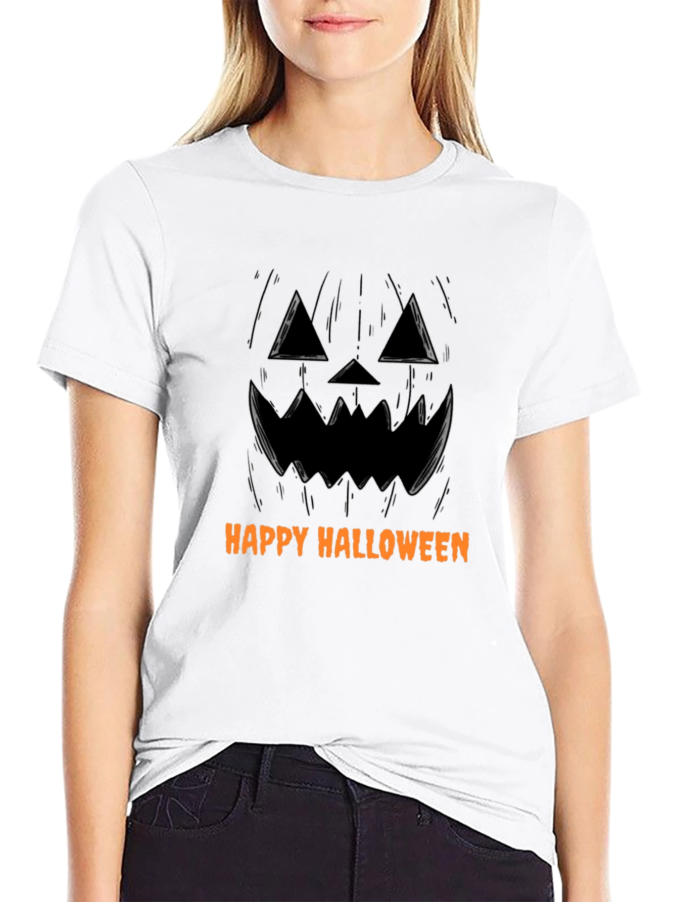 Happy Halloween Pumpkin Face Black T-Shirt