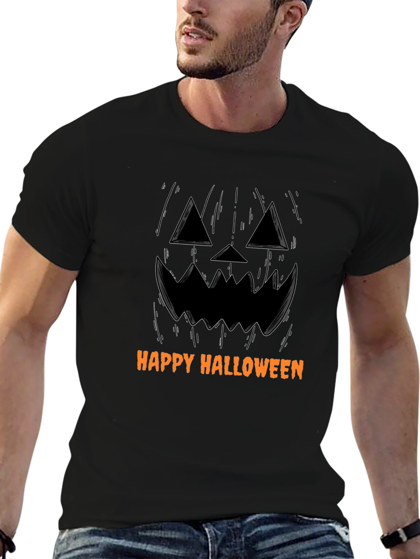 Happy Halloween Pumpkin Face Black T-Shirt