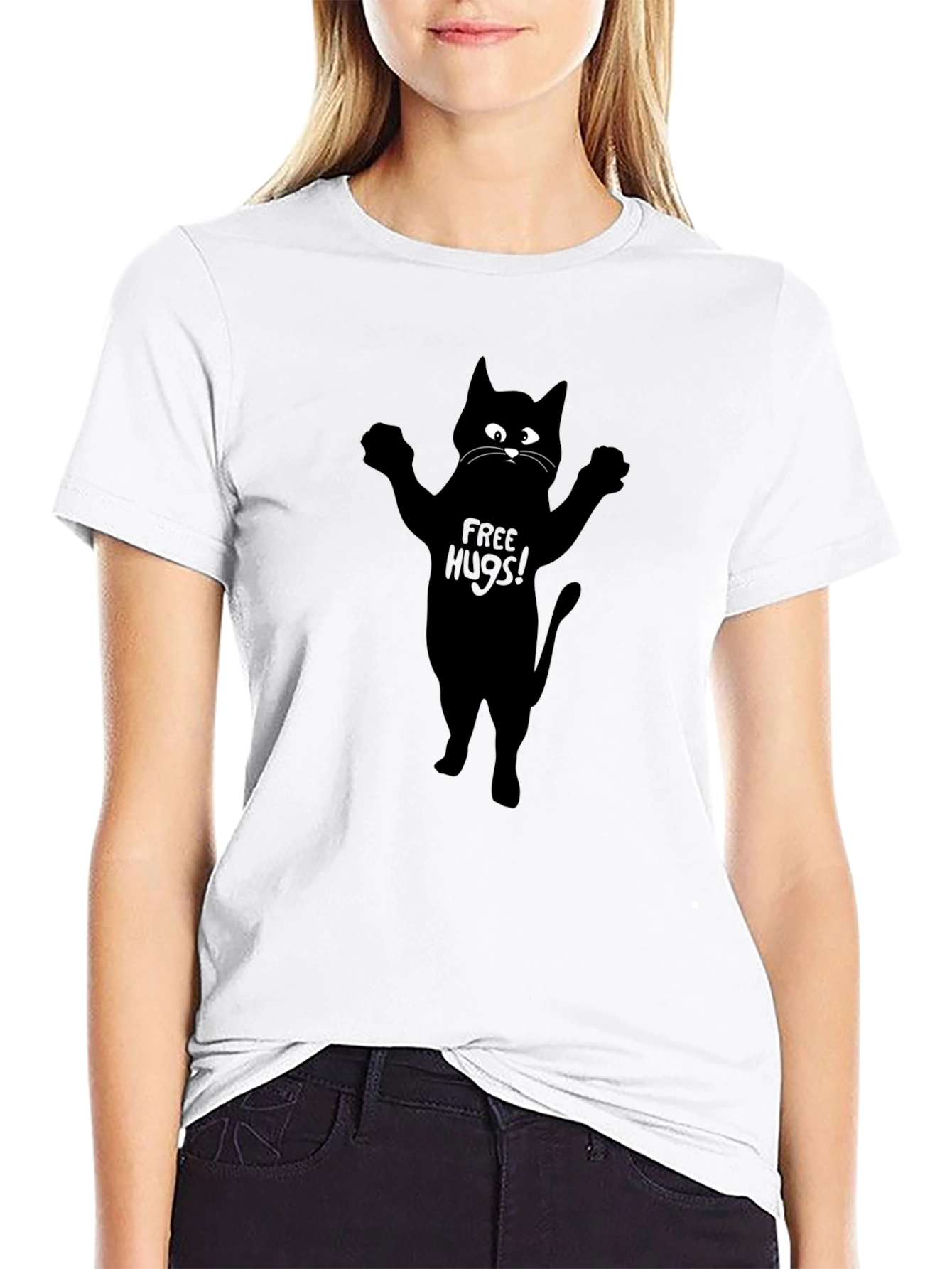 Free Hugs Cat T-Shirt - Black