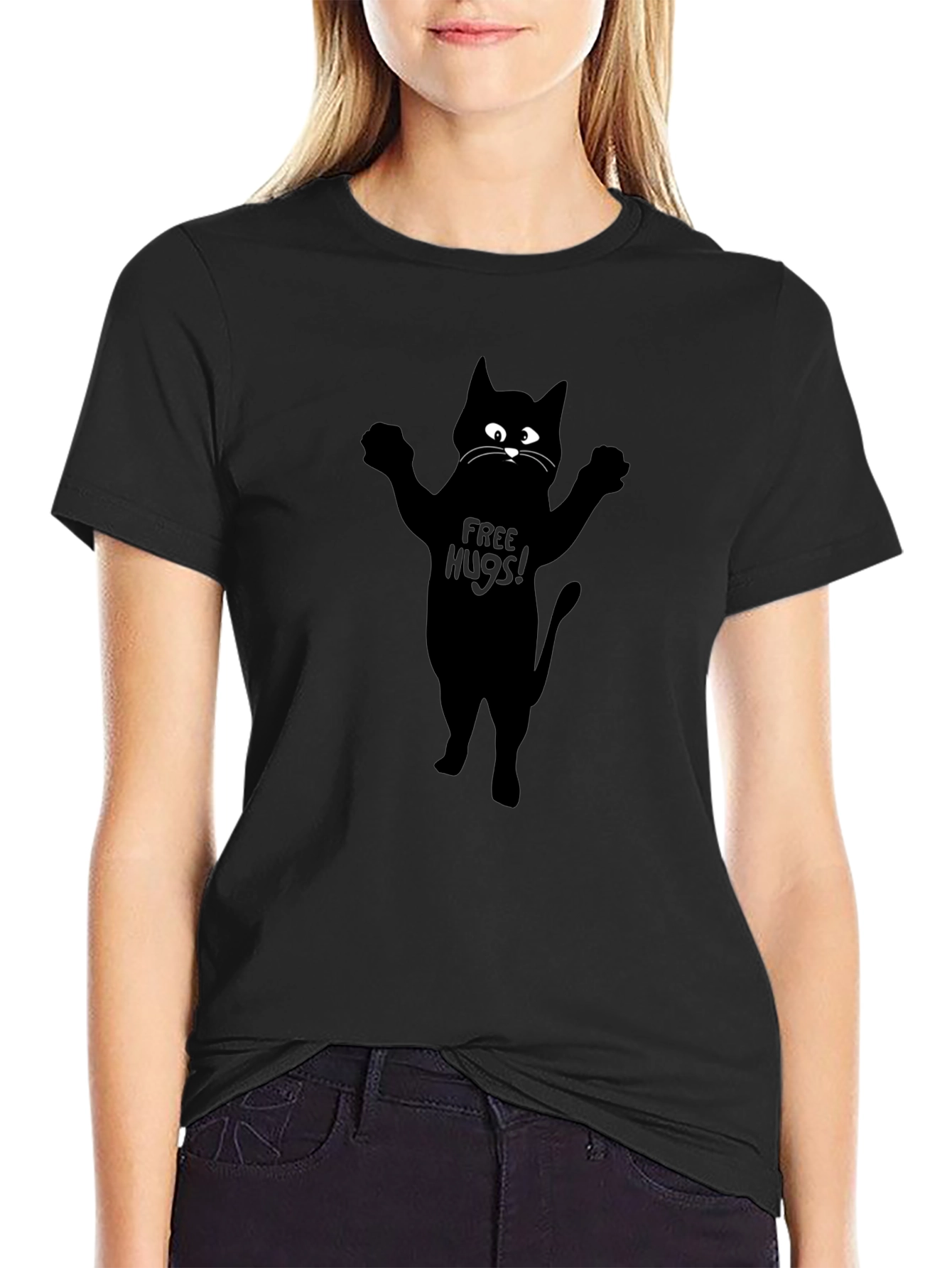 Free Hugs Cat T-Shirt - Black