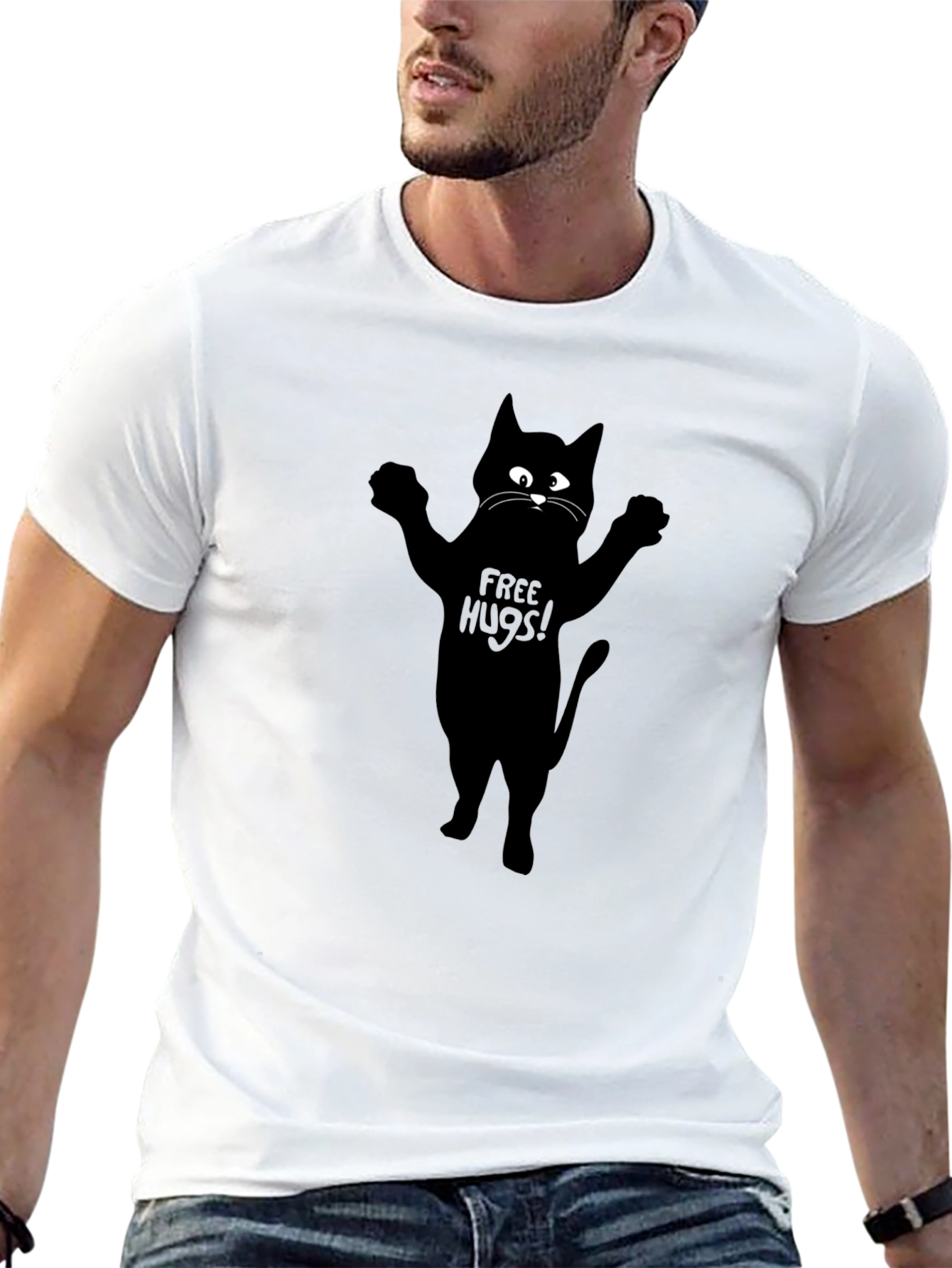 Free Hugs Cat T-Shirt - Black