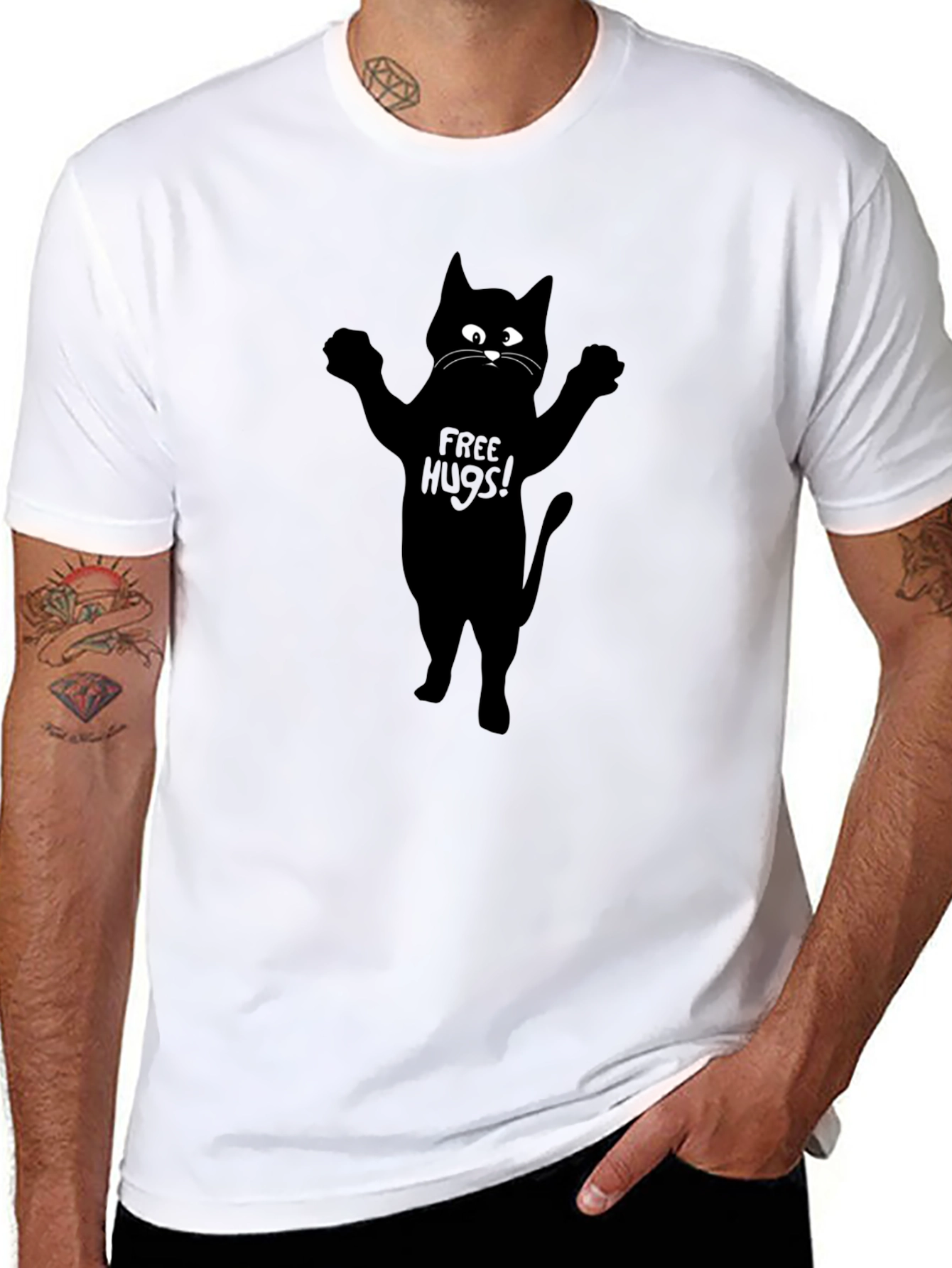 Free Hugs Cat T-Shirt - Black
