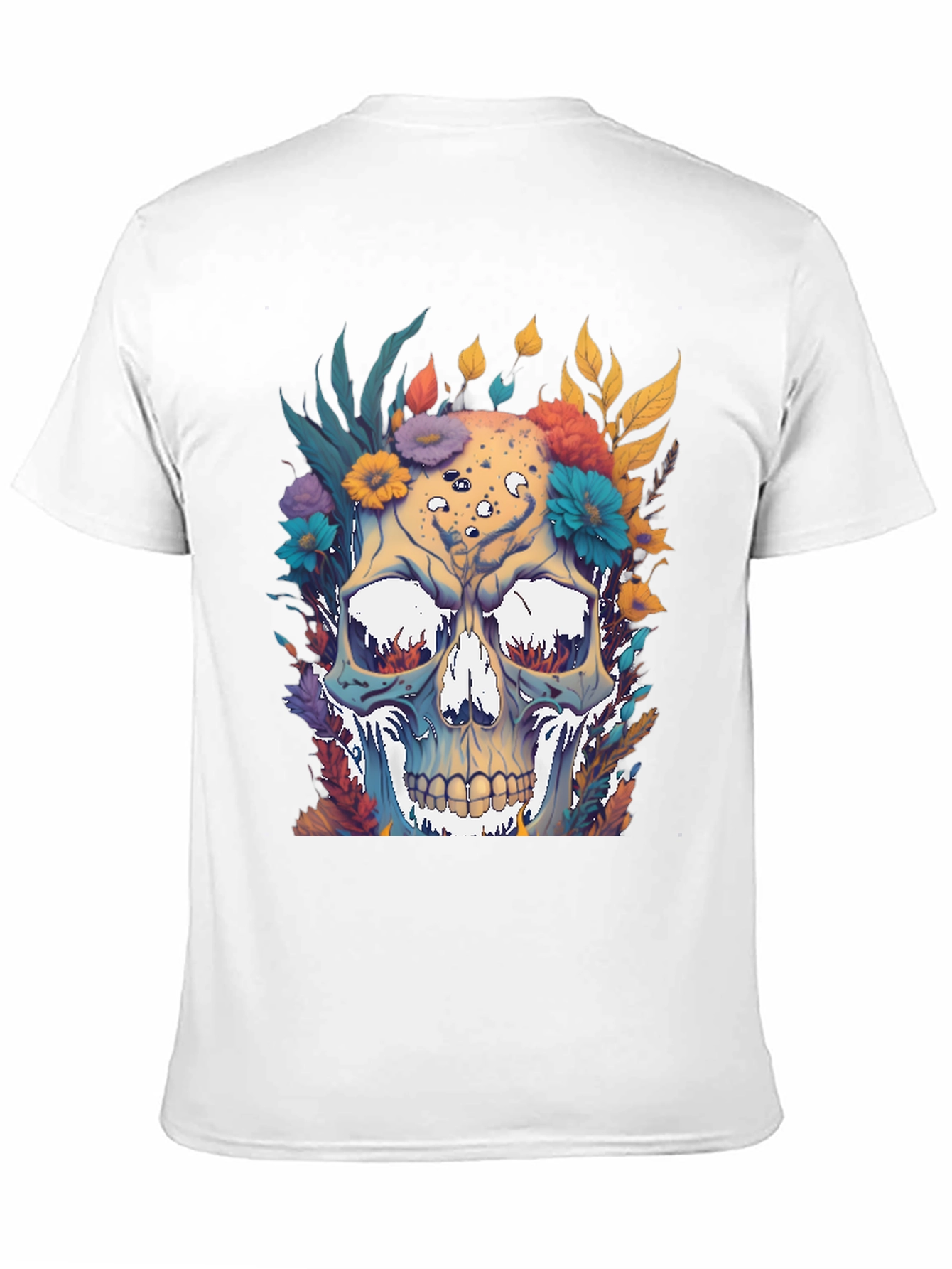 Floral Skull Graphic Print Black T-Shirt