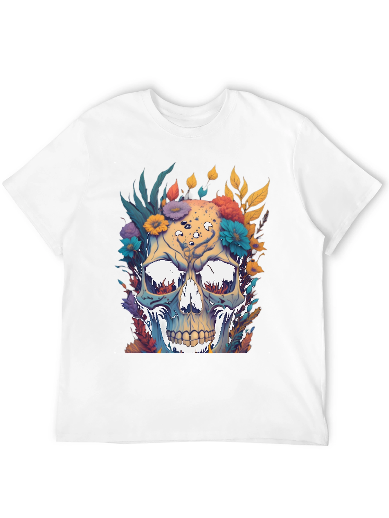 Floral Skull Graphic Print Black T-Shirt