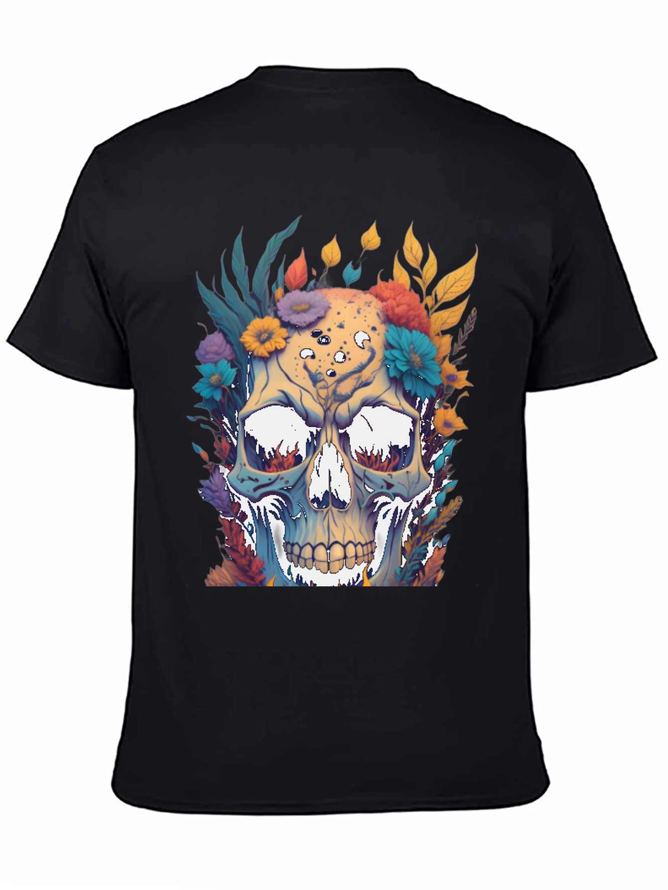 Floral Skull Graphic Print Black T-Shirt