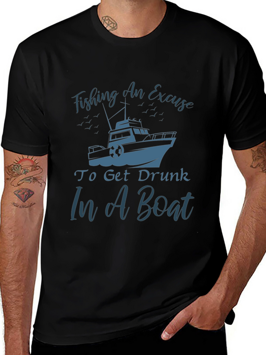 Fishing Boat Graphic Tee - Get Drunk In A Boat