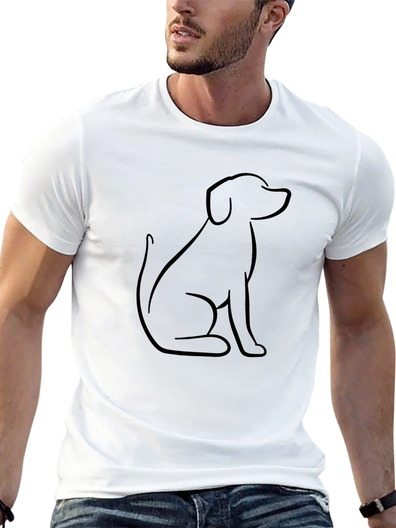 Minimalist Dog Outline Black T-Shirt