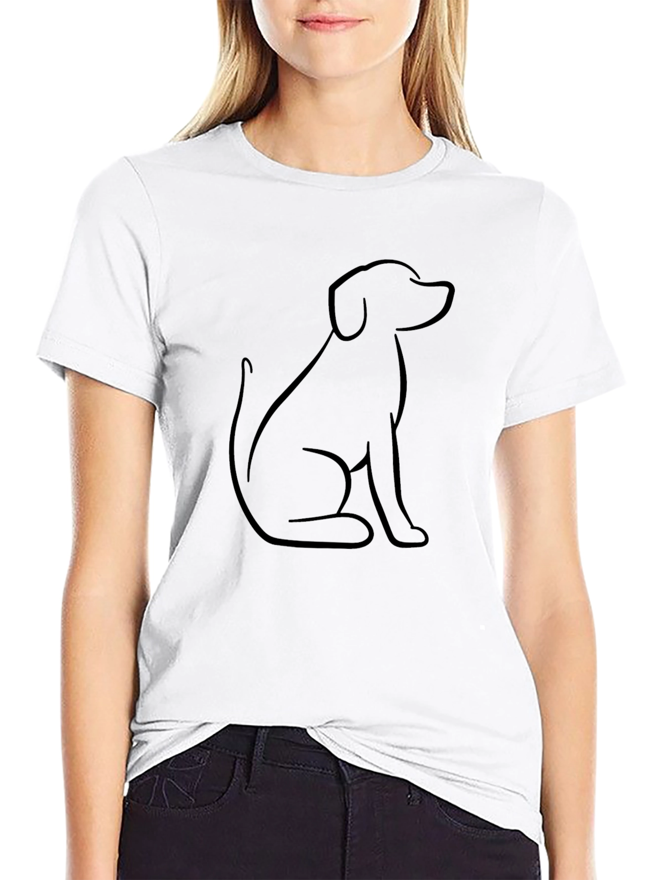 Minimalist Dog Outline Black T-Shirt