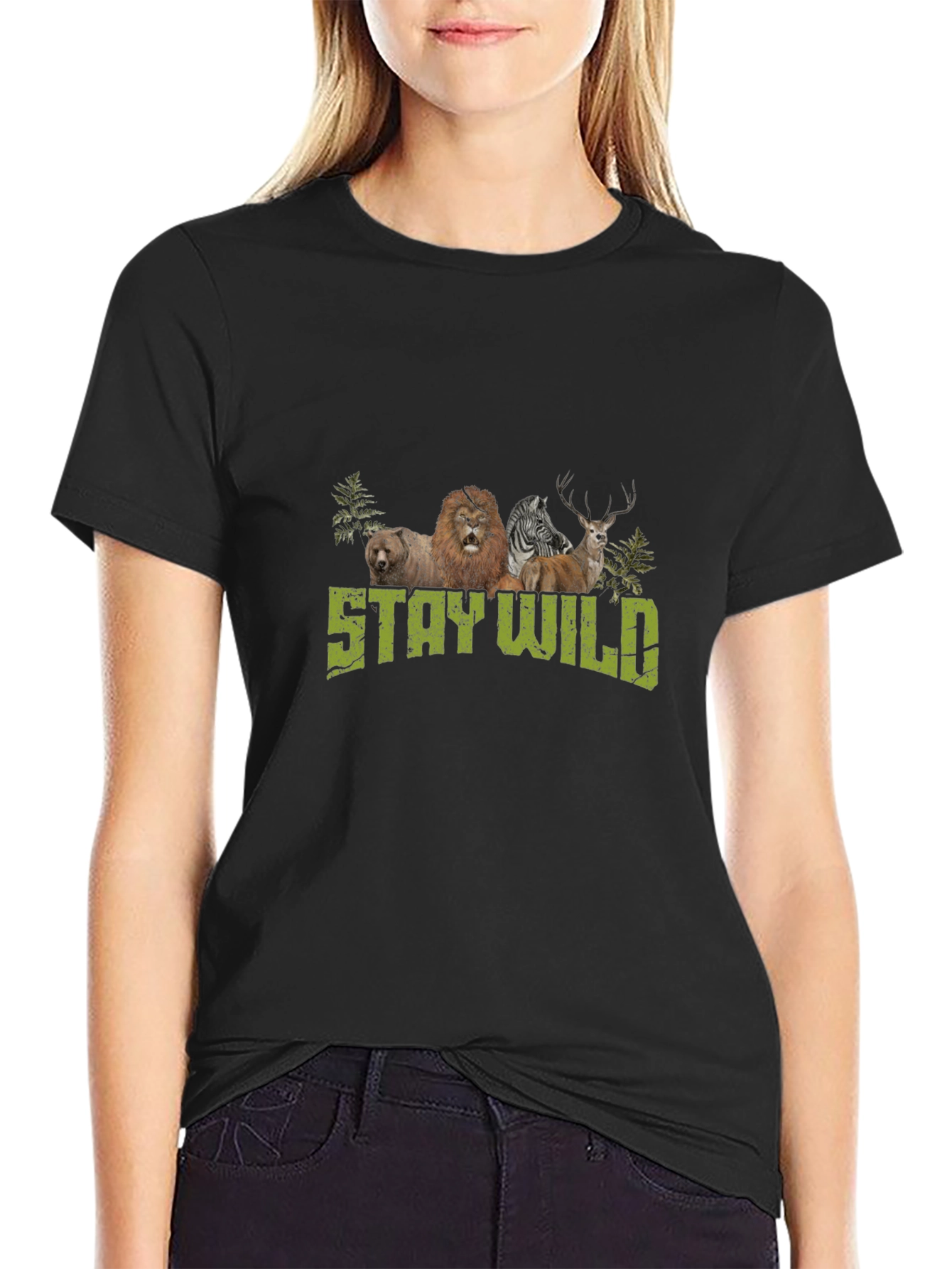 Stay Wild Graphic Print Crew Neck T-Shirt