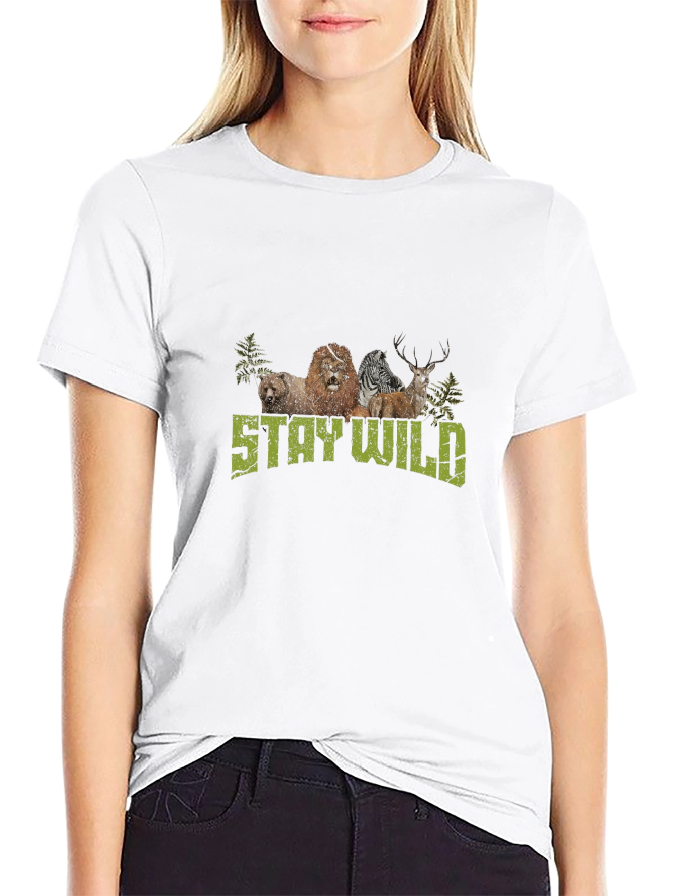 Stay Wild Graphic Print Crew Neck T-Shirt