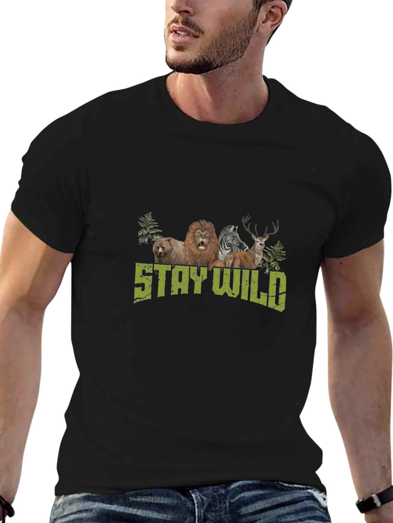 Stay Wild Graphic Print Crew Neck T-Shirt