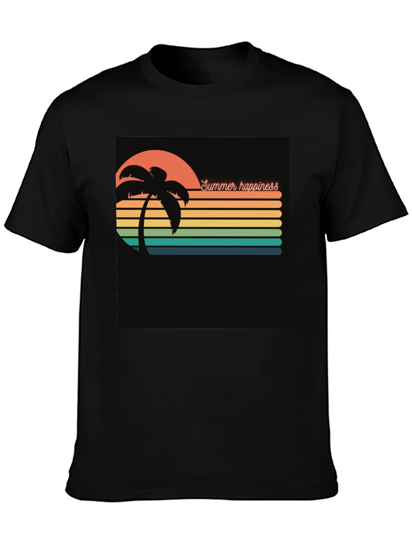 Summer Happiness Graphic Black T-Shirt